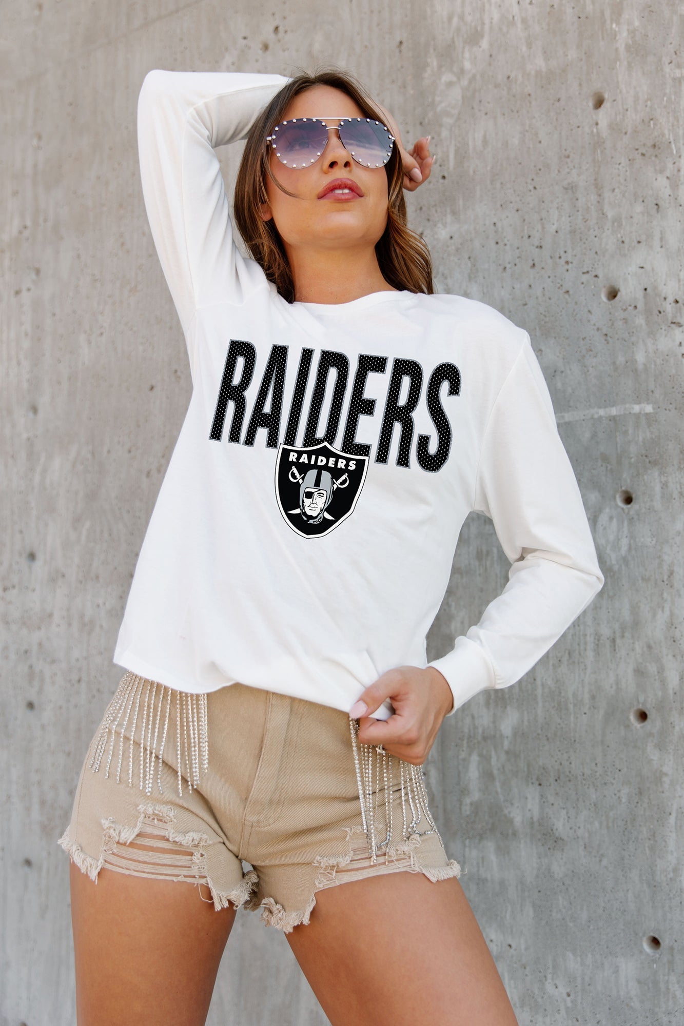 Women's Gameday Couture Gray Las Vegas Raiders Field Finesse Ruffle Sleeve V-Neck T-Shirt Size: Small