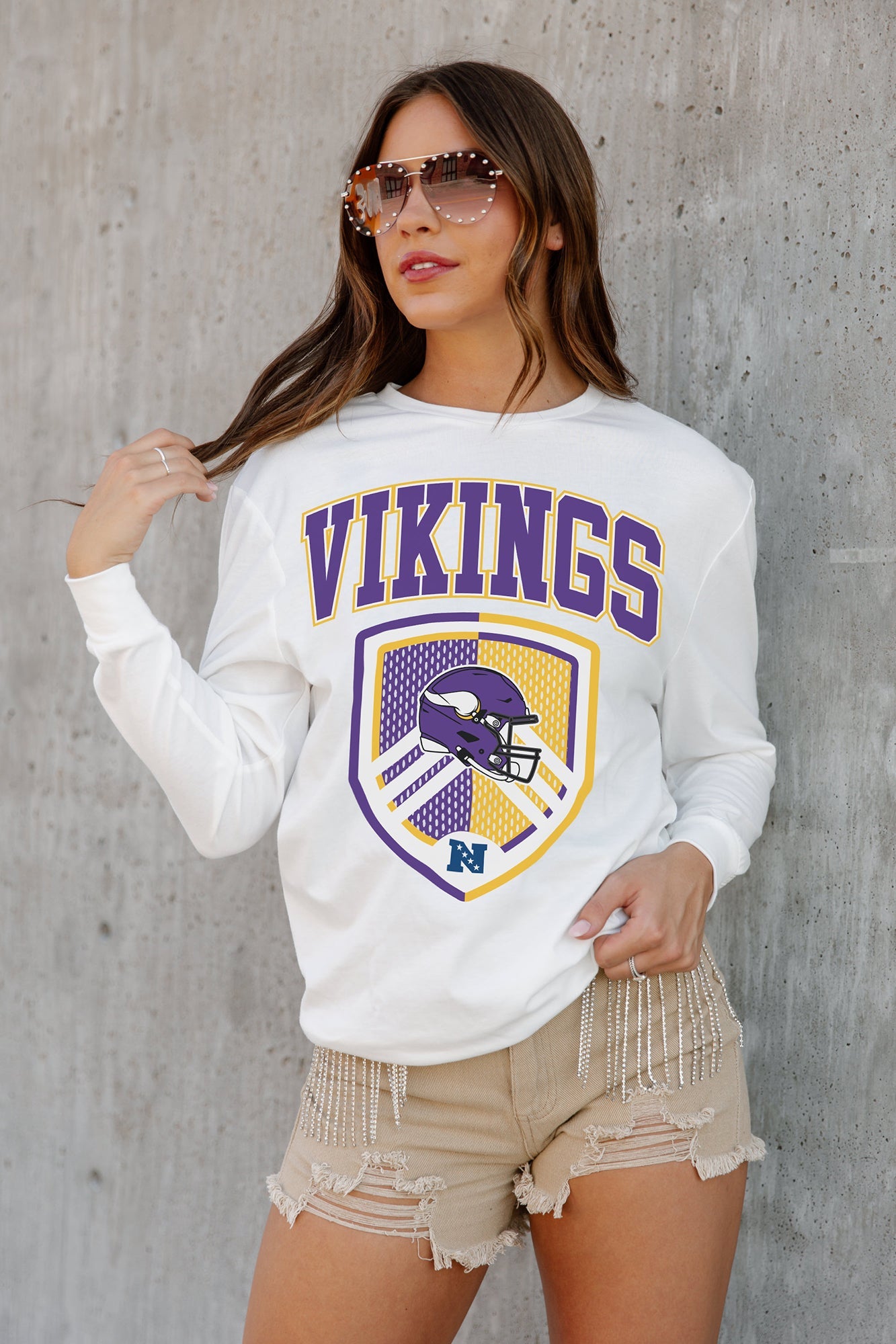 MINNESOTA VIKINGS PUSHING THE LIMIT BOYFRIEND FIT LONG SLEEVE TEE