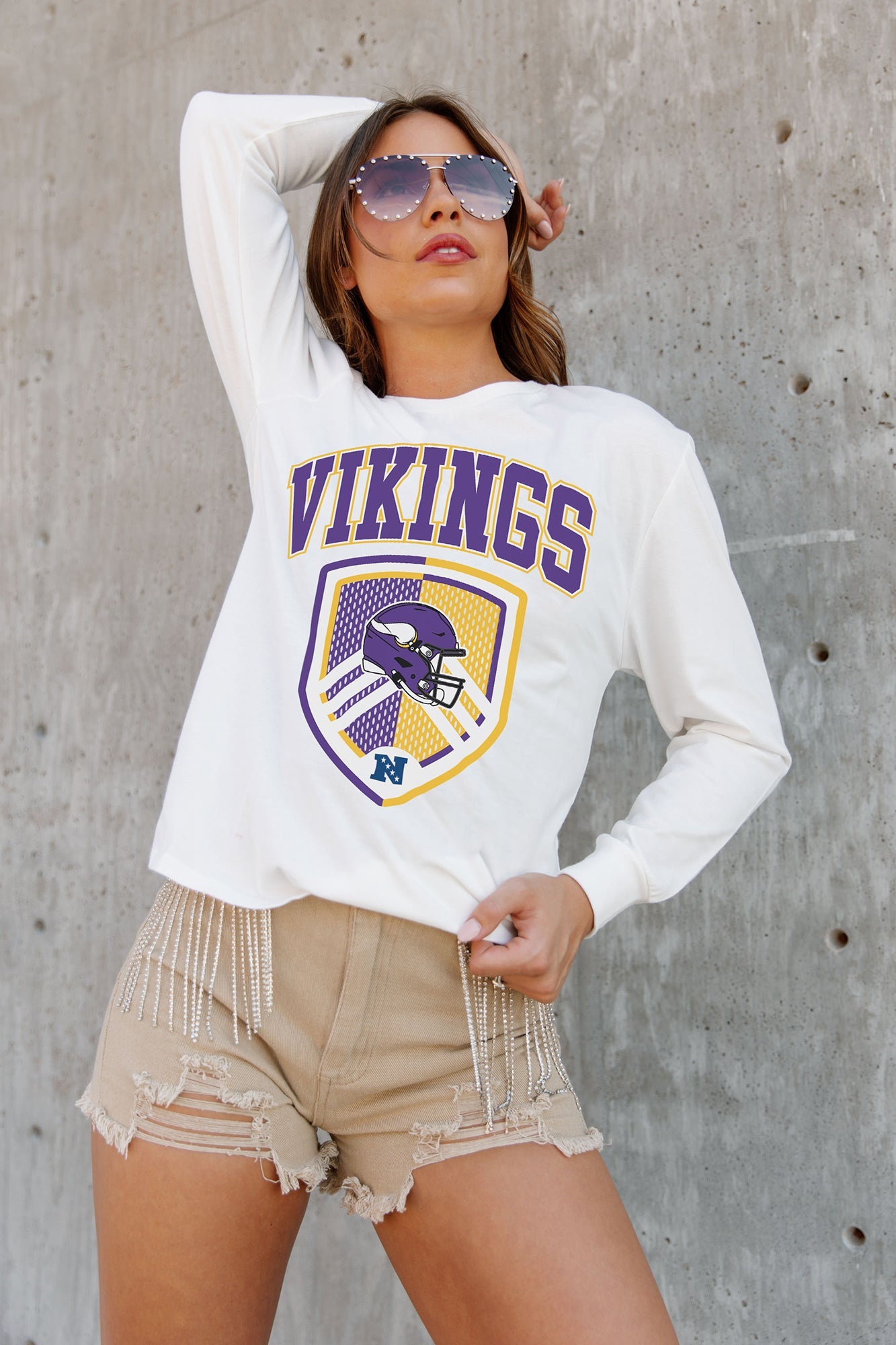 MINNESOTA VIKINGS PUSHING THE LIMIT BOYFRIEND FIT LONG SLEEVE TEE