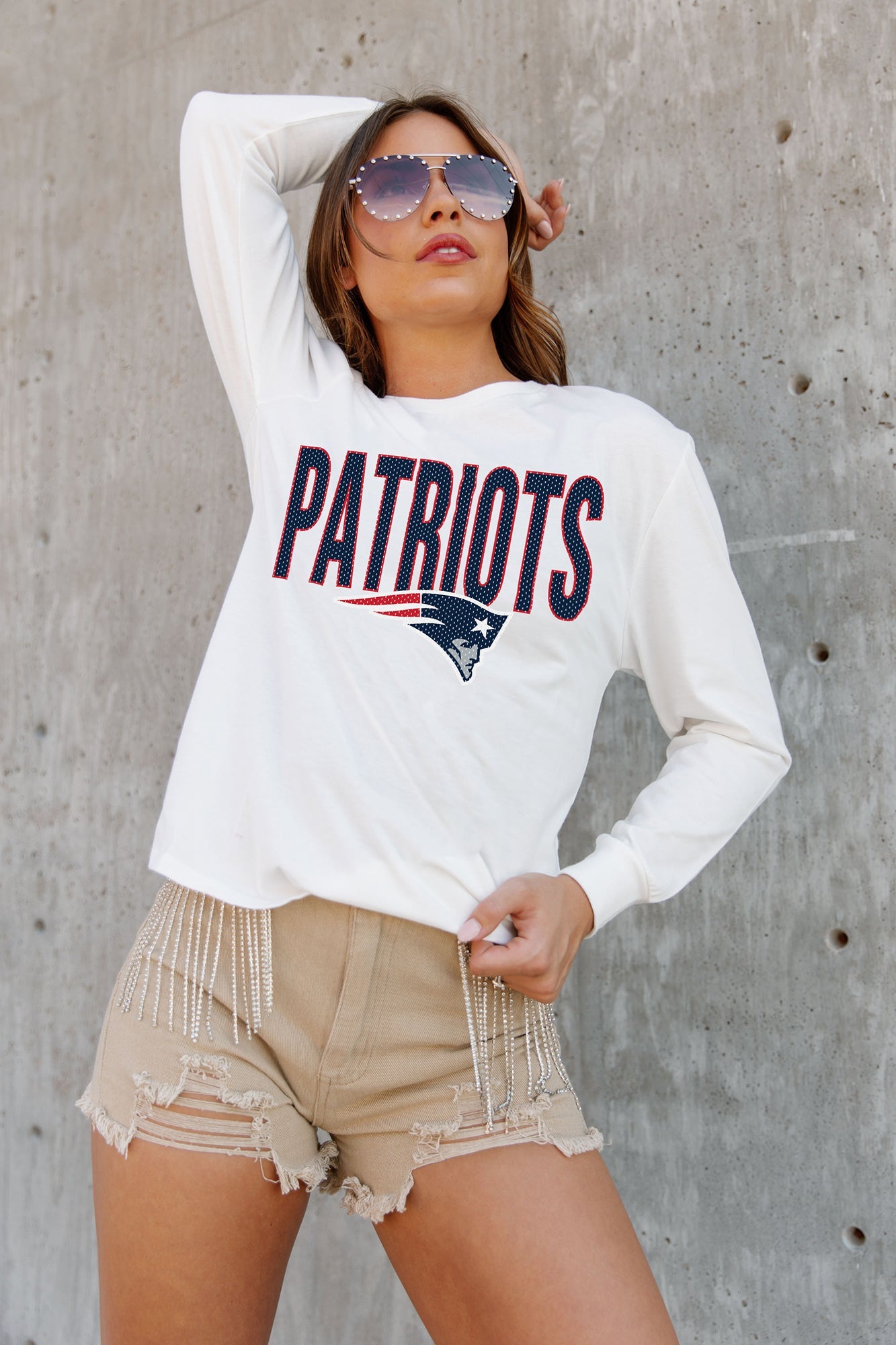 NEW ENGLAND PATRIOTS ALWAYS READY BOYFRIEND FIT LONG SLEEVE TEE