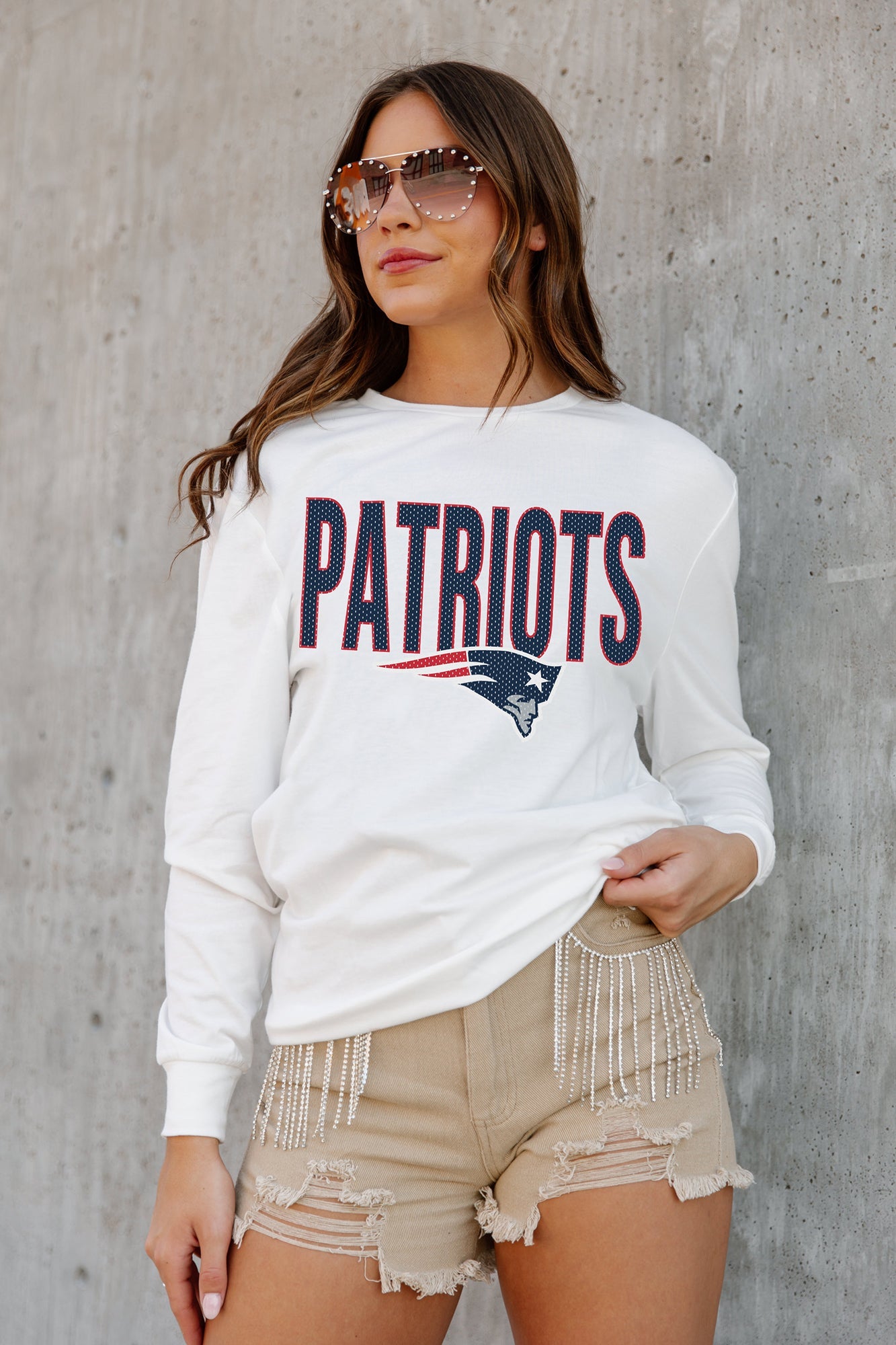 NEW ENGLAND PATRIOTS ALWAYS READY BOYFRIEND FIT LONG SLEEVE TEE