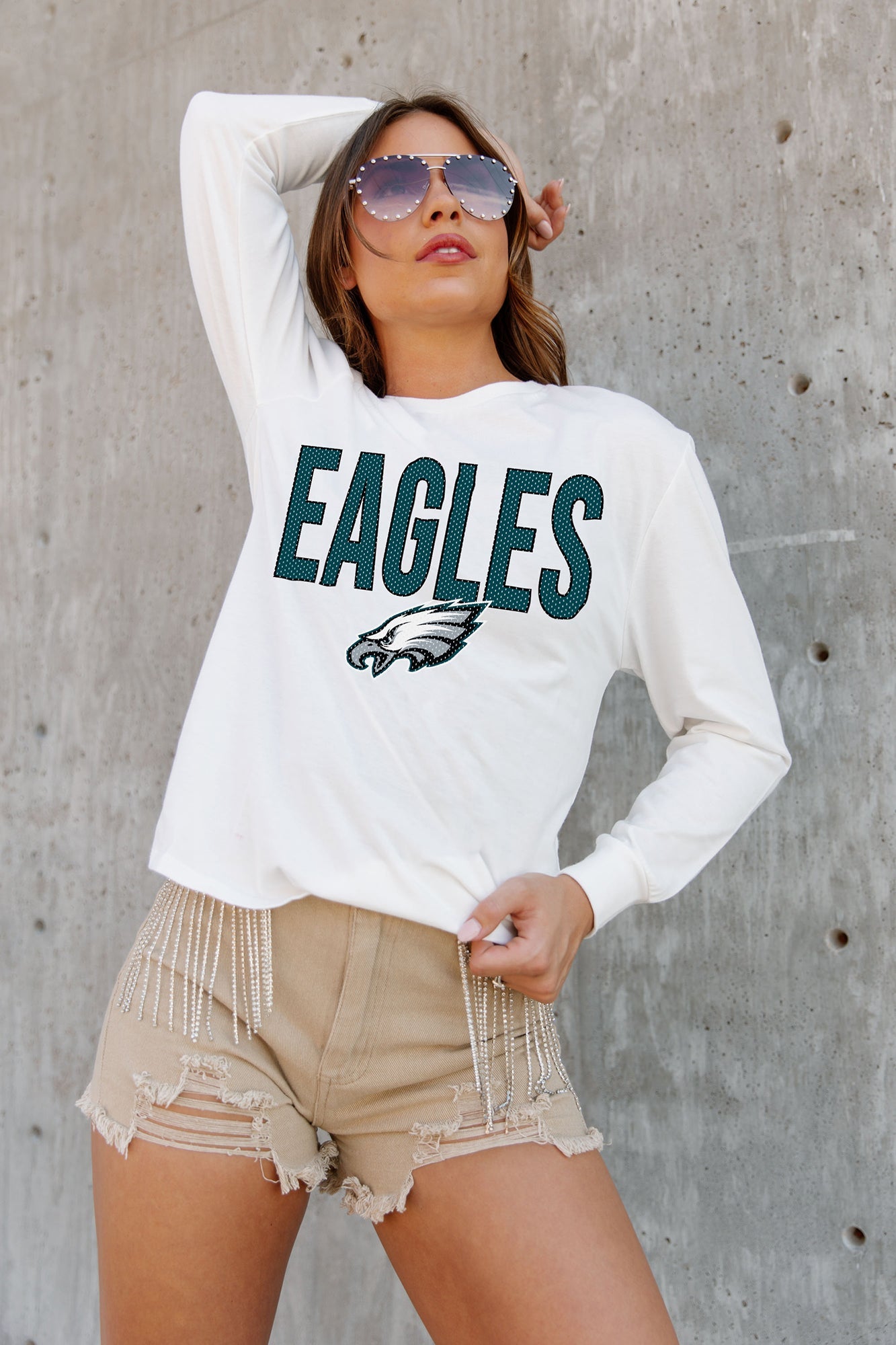 PHILADELPHIA EAGLES ALWAYS READY BOYFRIEND FIT LONG SLEEVE TEE