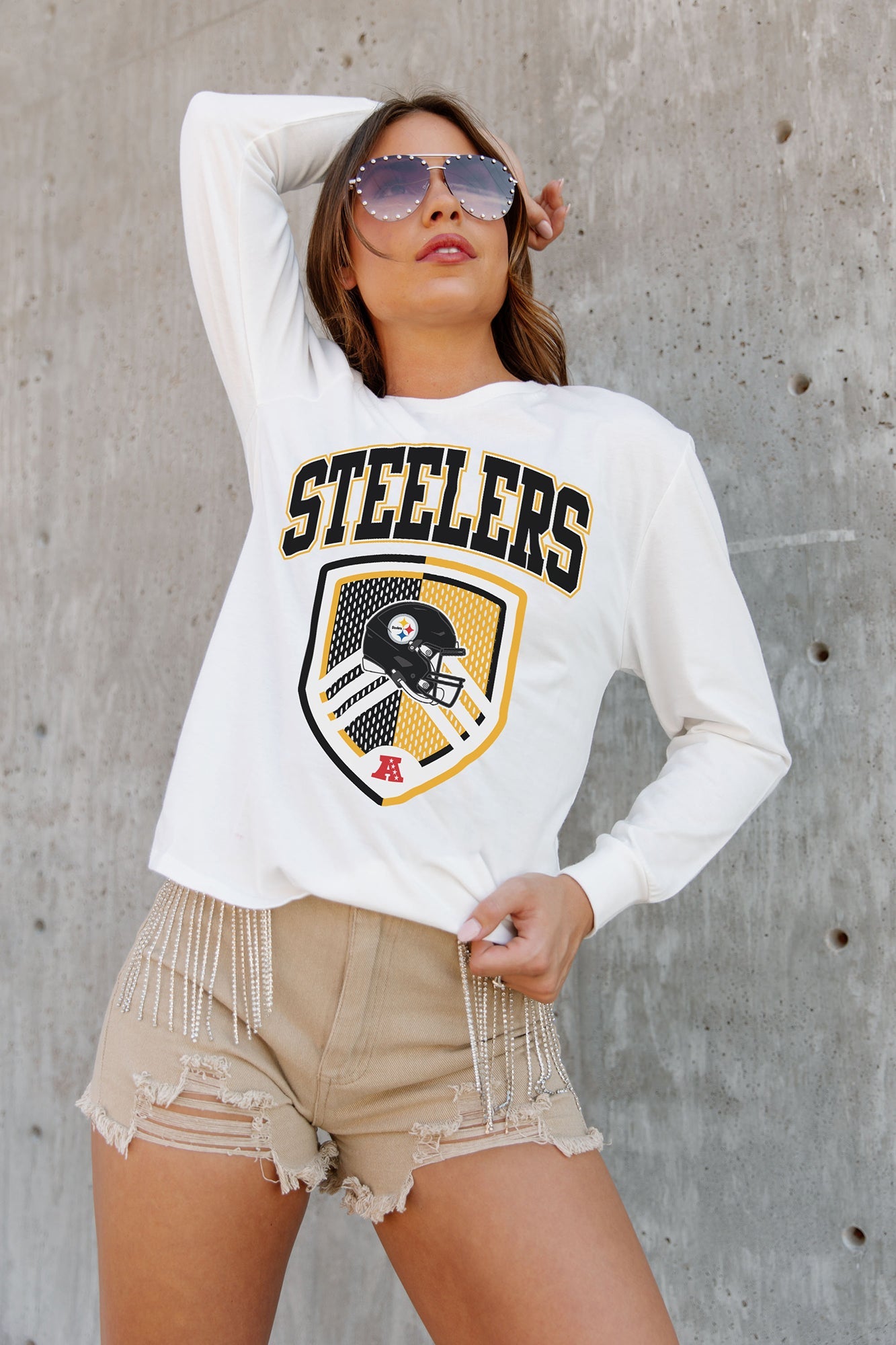 PITTSBURGH STEELERS PUSHING THE LIMIT BOYFRIEND FIT LONG SLEEVE TEE