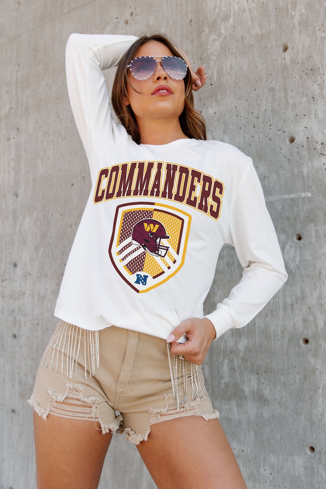 WASHINGTON COMMANDERS PUSHING THE LIMIT BOYFRIEND FIT LONG SLEEVE TEE