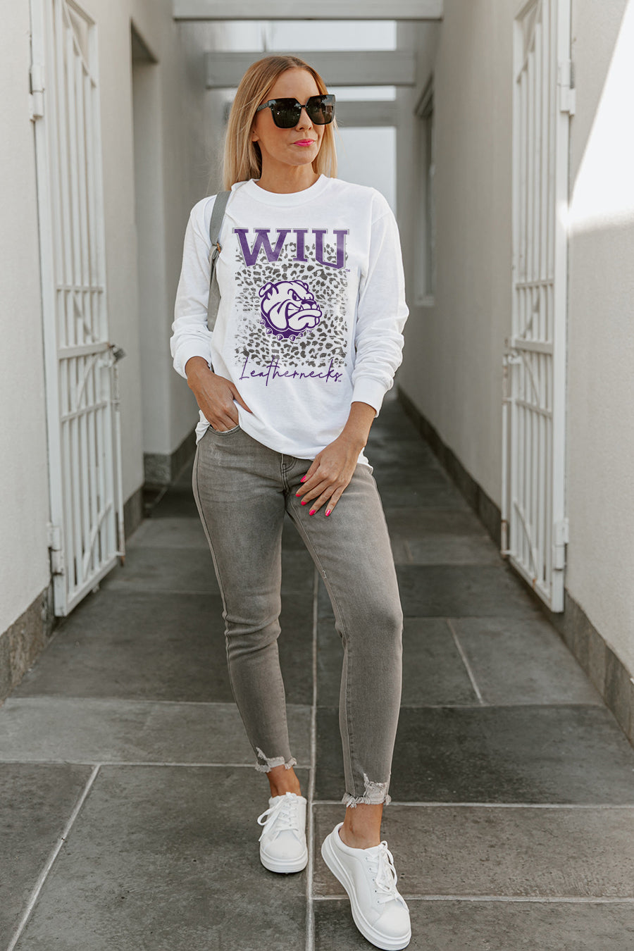 WESTERN ILLINOIS LEATHERNECKS WILD GAME BOYFRIEND FIT LONG SLEEVE TEE