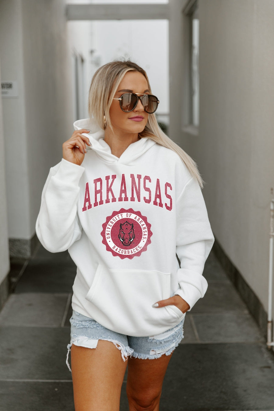 ARKANSAS RAZORBACKS SEAL OF APPROVAL PREMIUM FLEECE HOODED PULLOVER