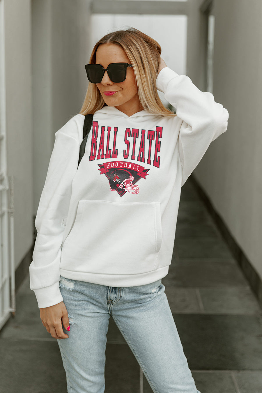 BALL STATE CARDINALS GOOD CATCH PREMIUM FLEECE HOODED PULLOVER