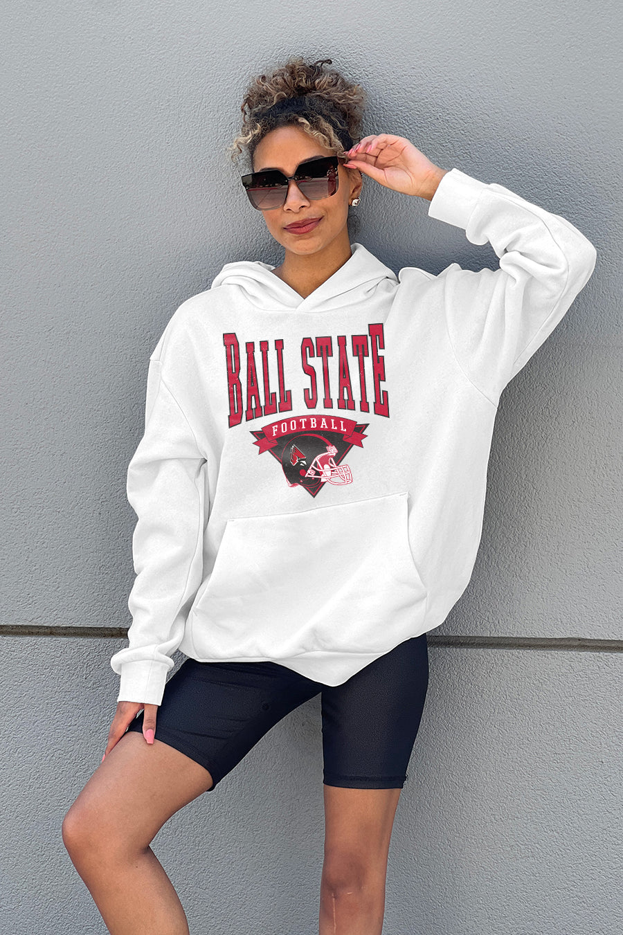 BALL STATE CARDINALS GOOD CATCH PREMIUM FLEECE HOODED PULLOVER