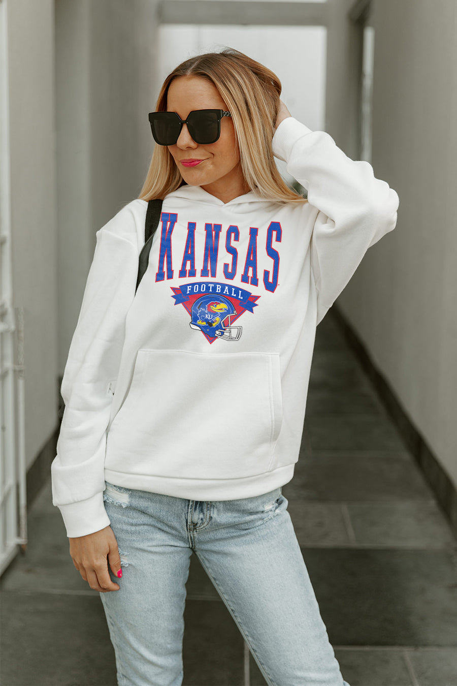 KANSAS JAYHAWKS GOOD CATCH PREMIUM FLEECE HOODED PULLOVER