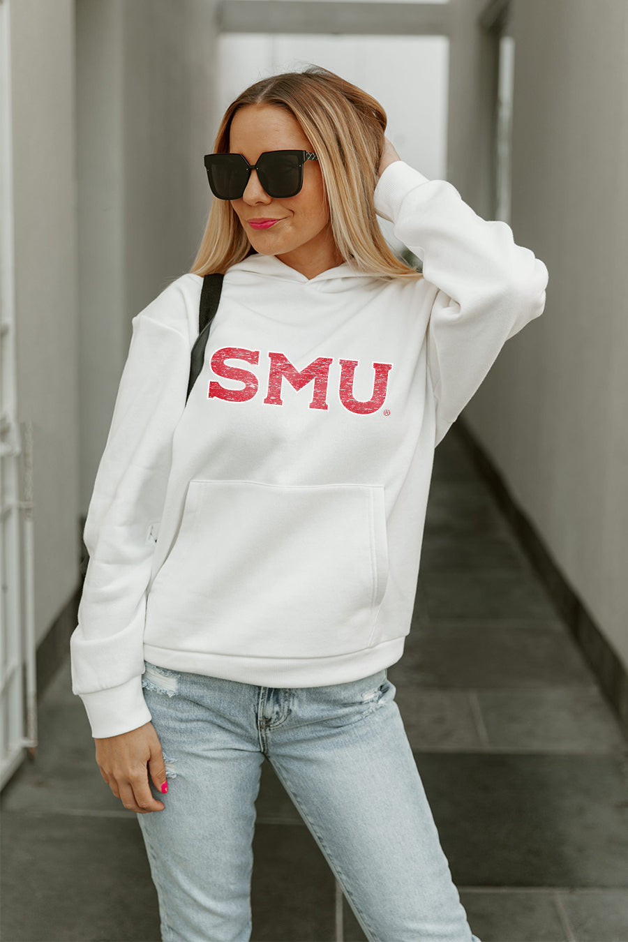 SMU MUSTANGS LEGACY PREMIUM FLEECE HOODED PULLOVER