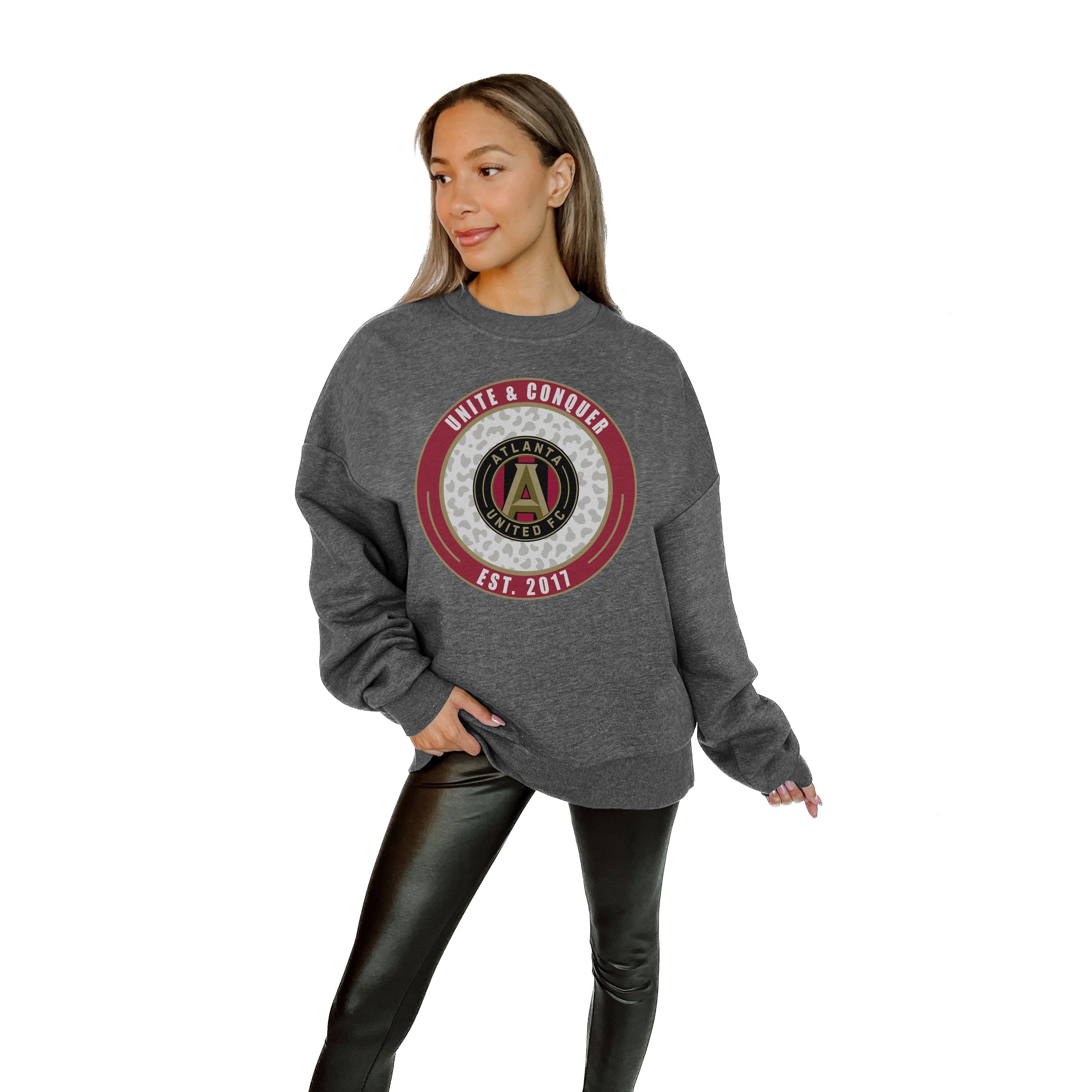 ATLANTA UNITED FC BIG GOALS PREMIUM FLEECE DROP SHOULDER CREWNECK PULLOVER