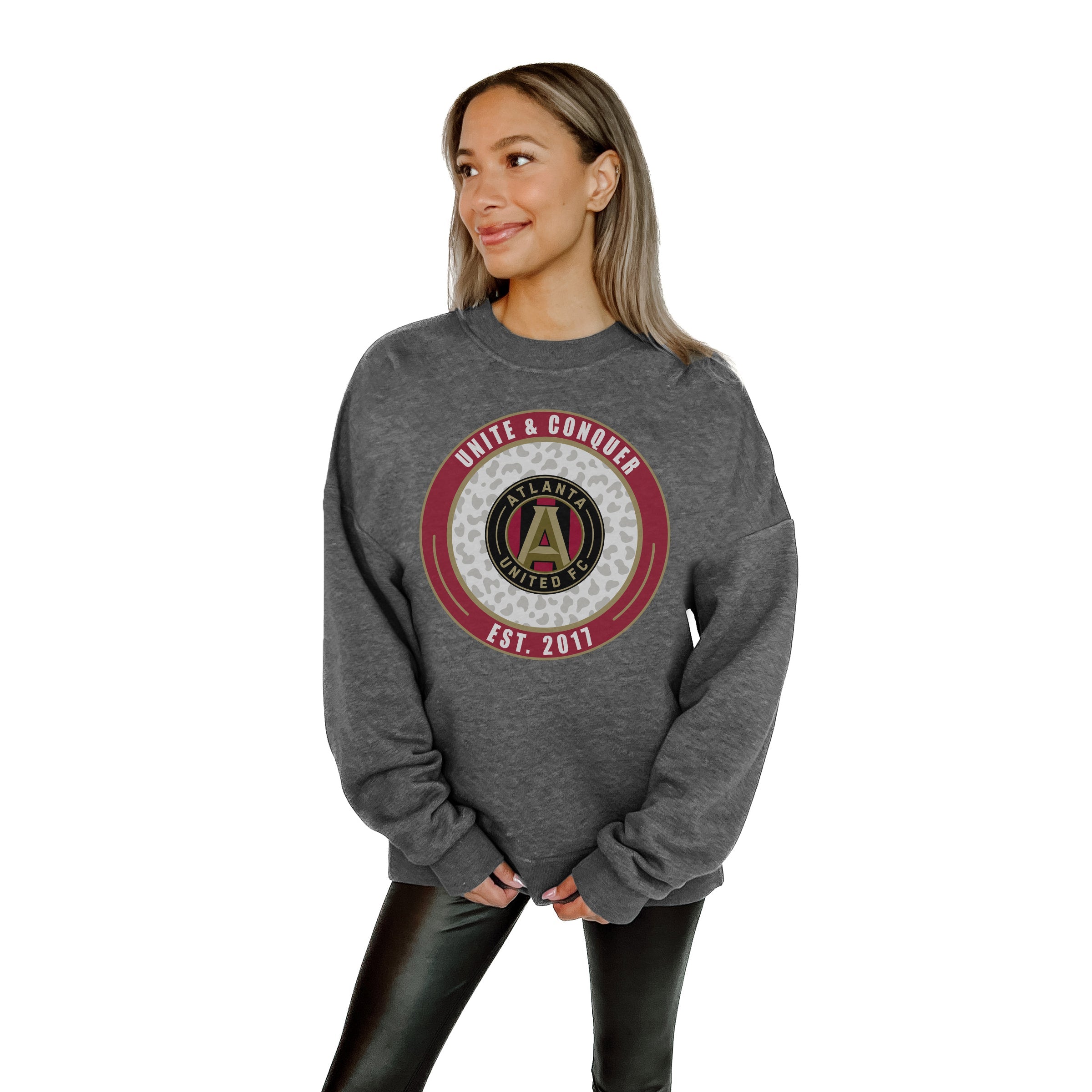 ATLANTA UNITED FC BIG GOALS PREMIUM FLEECE DROP SHOULDER CREWNECK PULLOVER