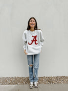 ALABAMA CRIMSON TIDE TAILGATE QUEEN PREMIUM FLEECE DROP SHOULDER CREWNECK PULLOVER BY MADI PREWETT TROUTT