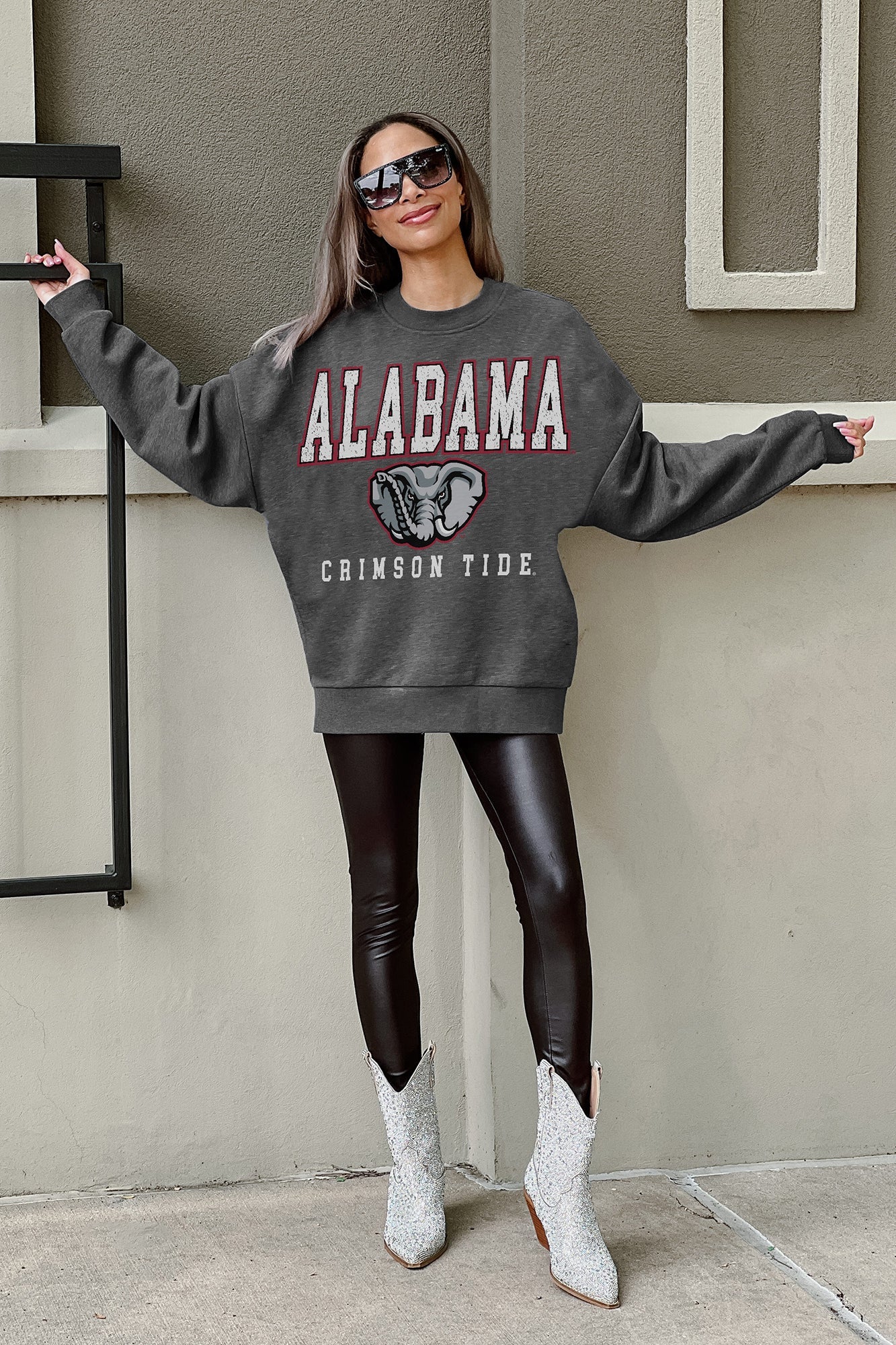 ALABAMA CRIMSON TIDE EASY STREET PREMIUM FLEECE DROP SHOULDER CREWNECK PULLOVER