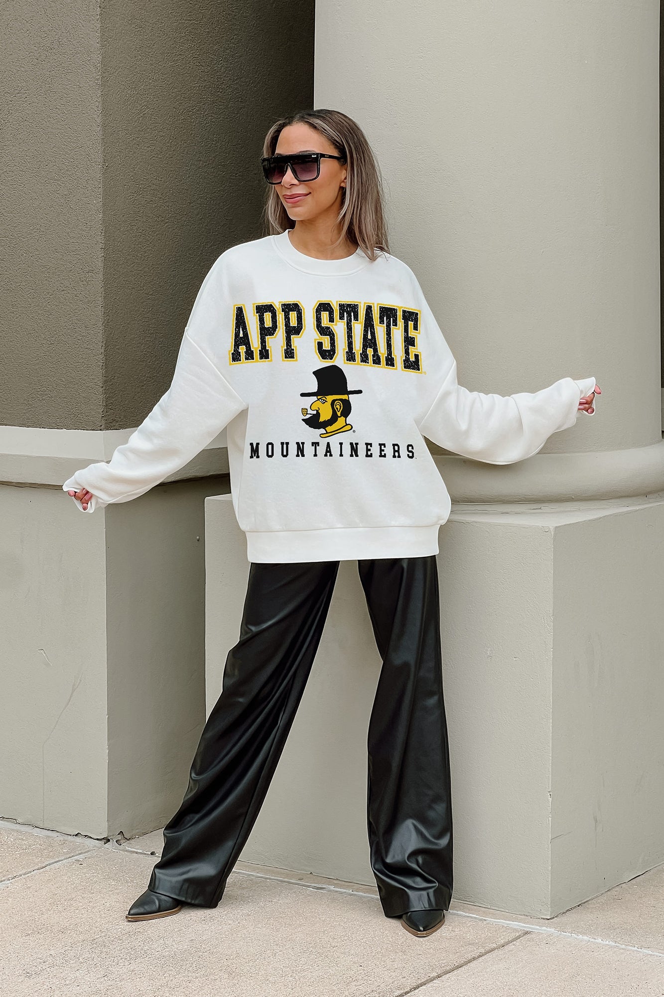 APPALACHIAN STATE MOUNTAINEERS FREESTYLE PREMIUM FLEECE DROP SHOULDER CREWNECK PULLOVER