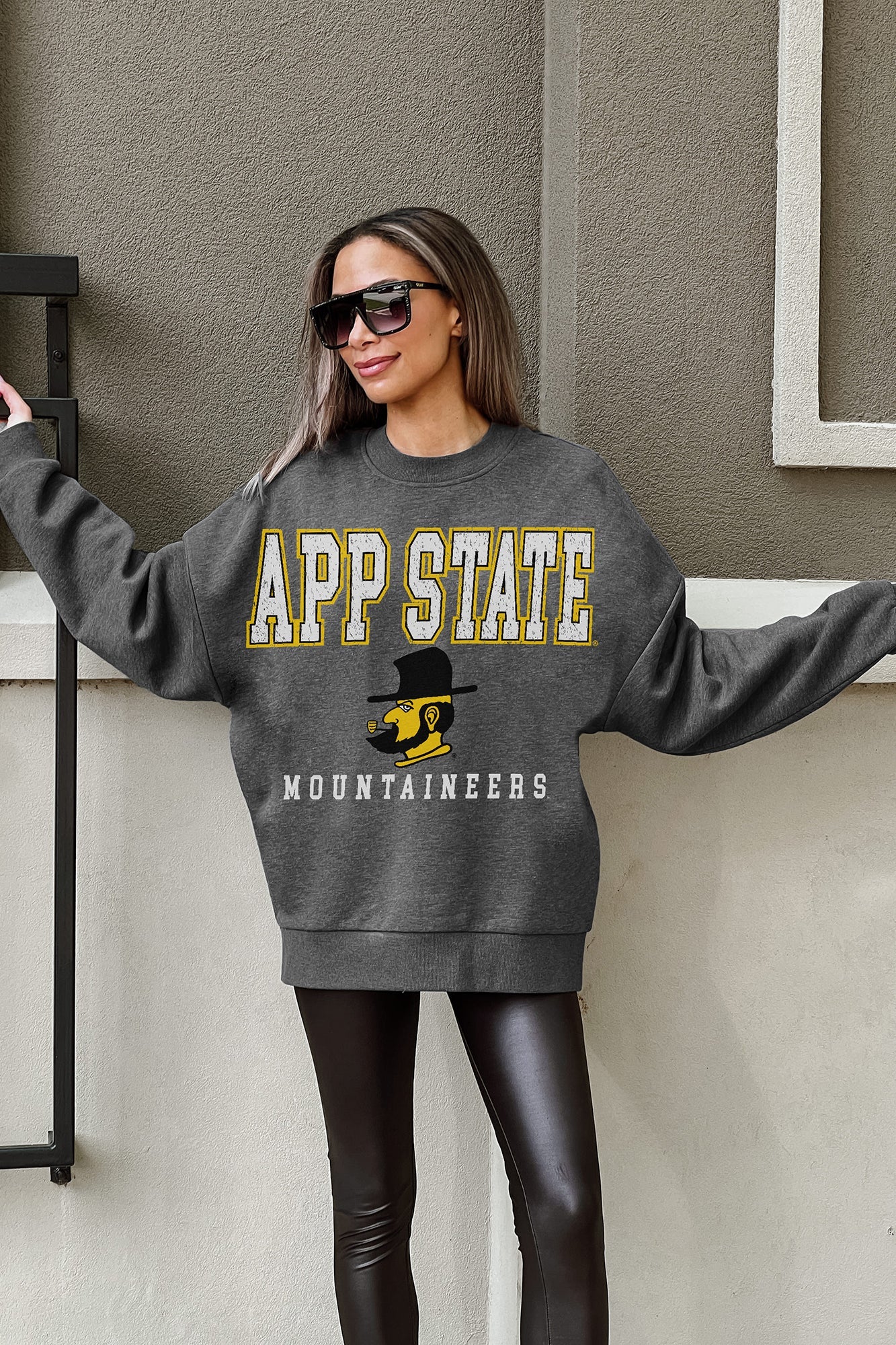 APPALACHIAN STATE MOUNTAINEERS EASY STREET PREMIUM FLEECE DROP SHOULDER CREWNECK PULLOVER