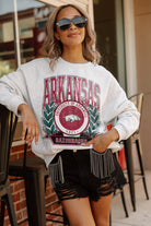 ARKANSAS RAZORBACKS GO FIGHT WIN PREMIUM FLEECE DROP SHOULDER CREWNECK PULLOVER BY MADI PREWETT