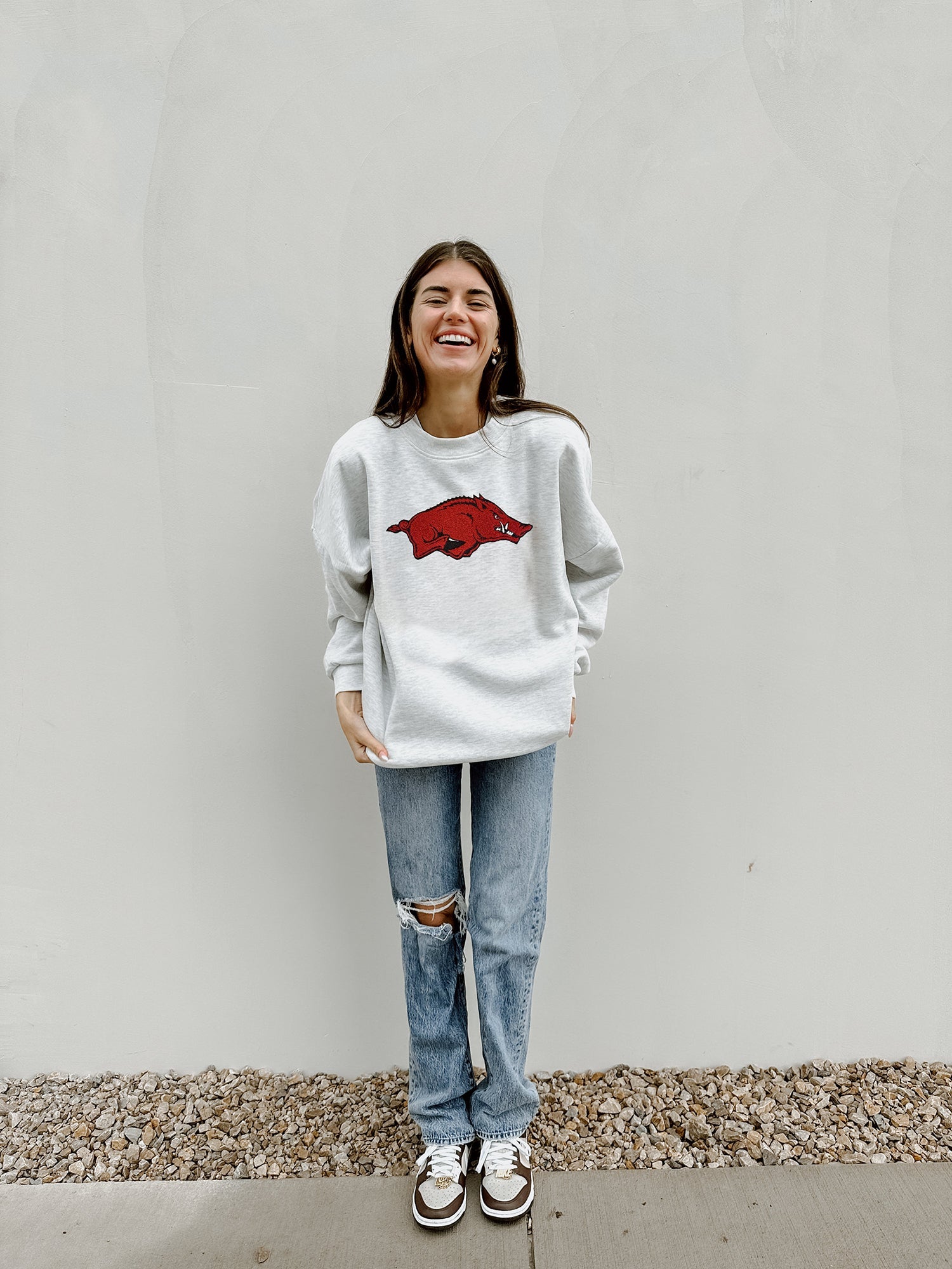 ARKANSAS RAZORBACKS TAILGATE QUEEN PREMIUM FLEECE DROP SHOULDER CREWNECK PULLOVER BY MADI PREWETT TROUTT