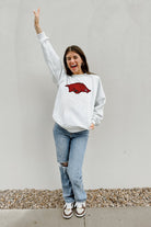 ARKANSAS RAZORBACKS TAILGATE QUEEN PREMIUM FLEECE DROP SHOULDER CREWNECK PULLOVER BY MADI PREWETT TROUTT