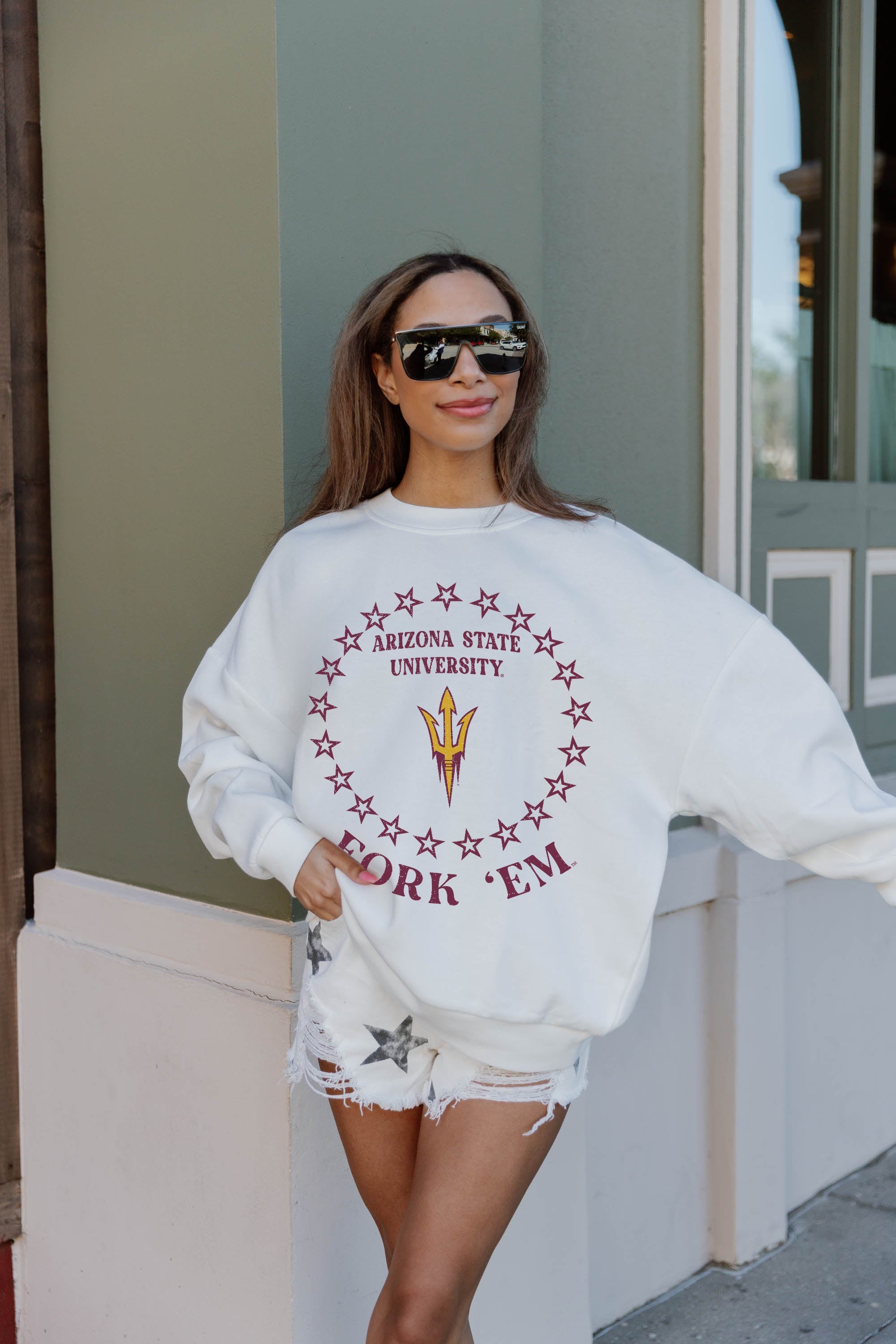 ARIZONA STATE SUN DEVILS SUPERSTAR PREMIUM FLEECE DROP SHOULDER CREWNECK PULLOVER