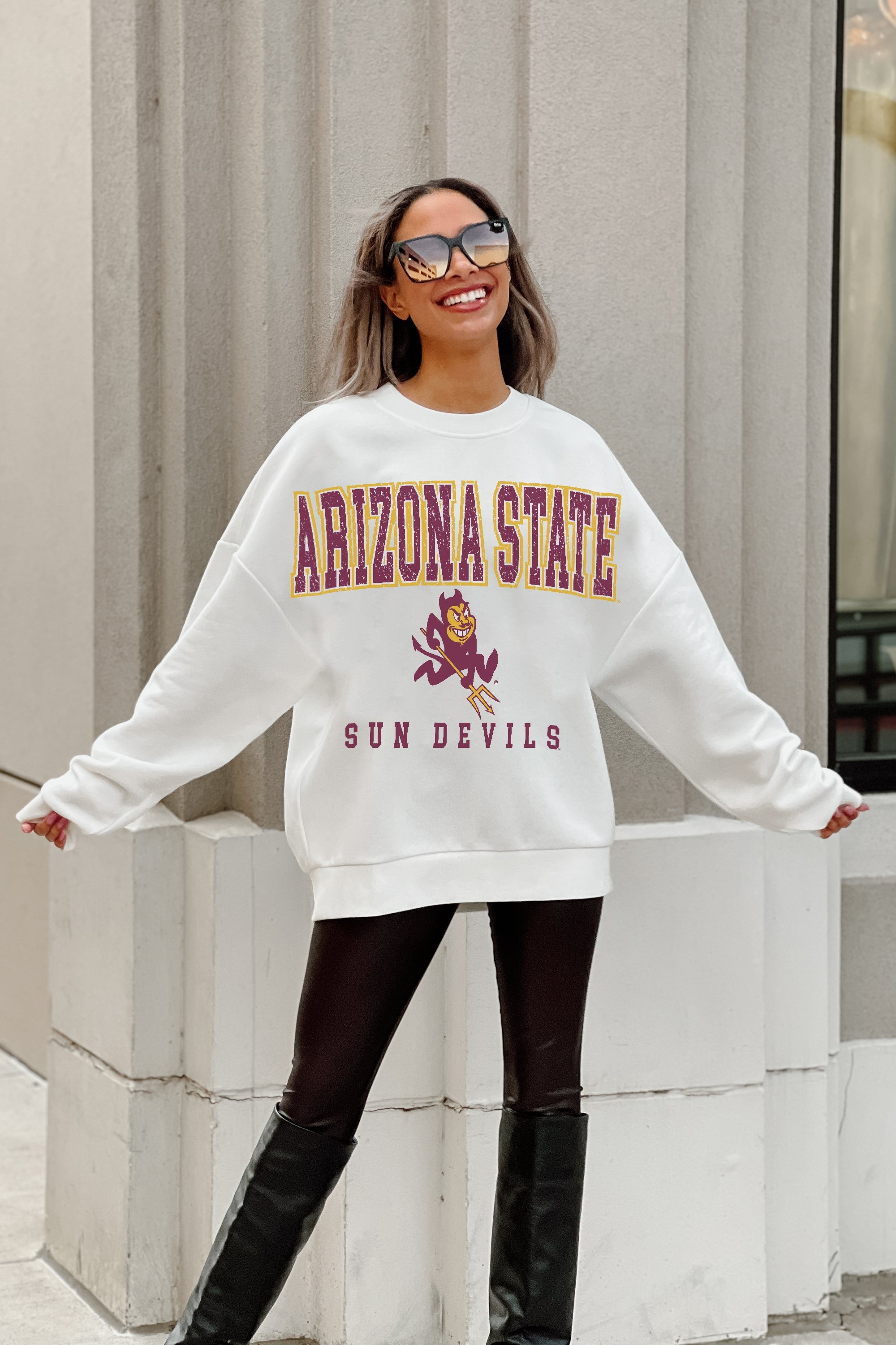 ARIZONA STATE SUN DEVILS FREESTYLE PREMIUM FLEECE DROP SHOULDER CREWNECK PULLOVER