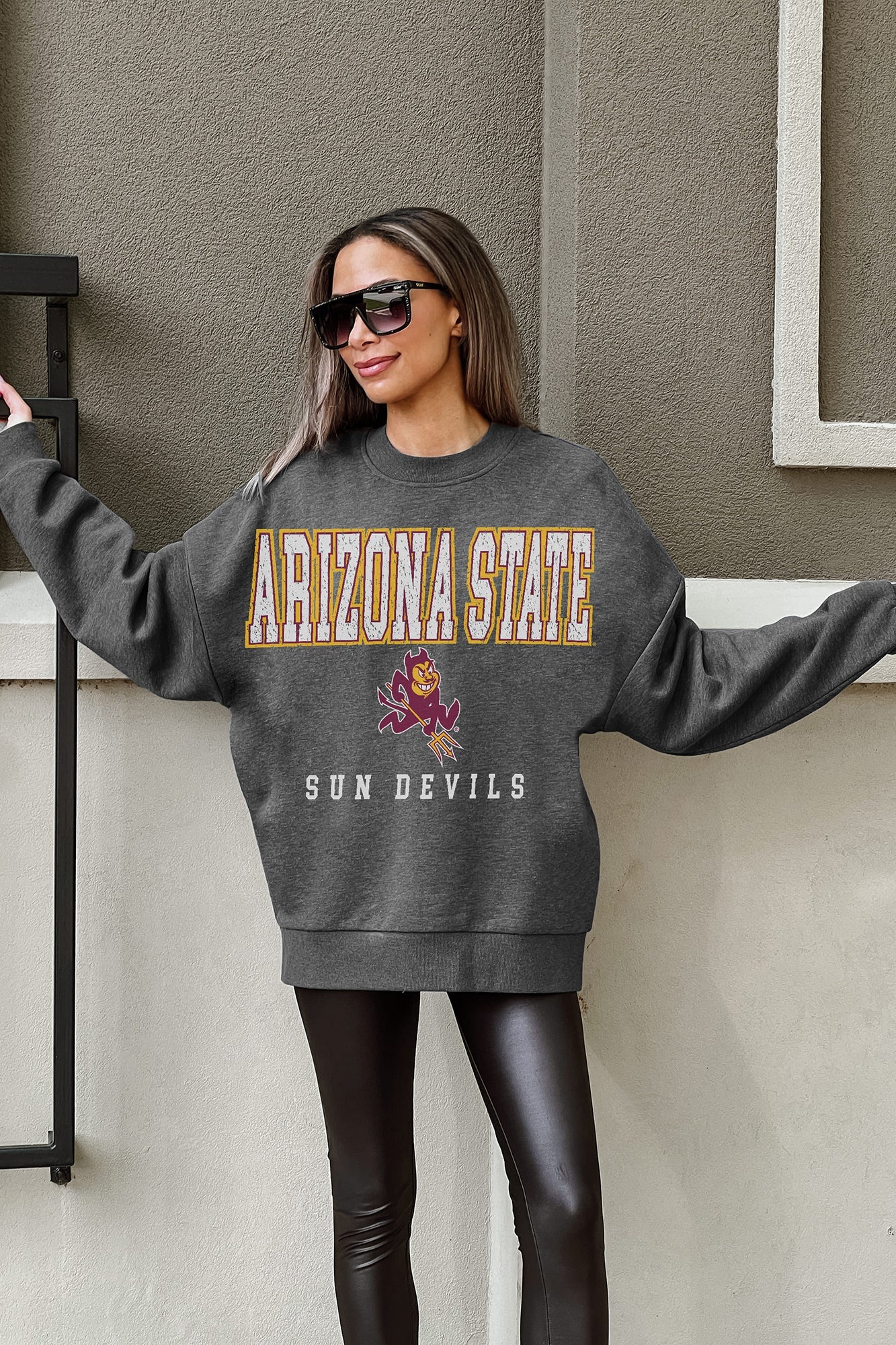 ARIZONA STATE SUN DEVILS EASY STREET PREMIUM FLEECE DROP SHOULDER CREWNECK PULLOVER