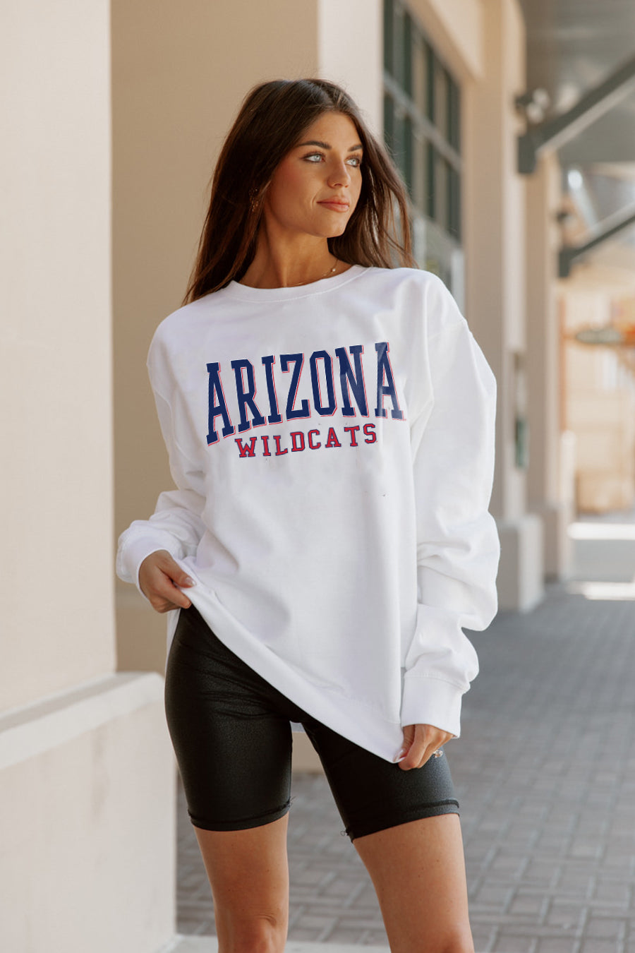 ARIZONA WILDCATS WORK FOR IT CREW DROP SHOULDER PULLOVER BY MADI PREWETT