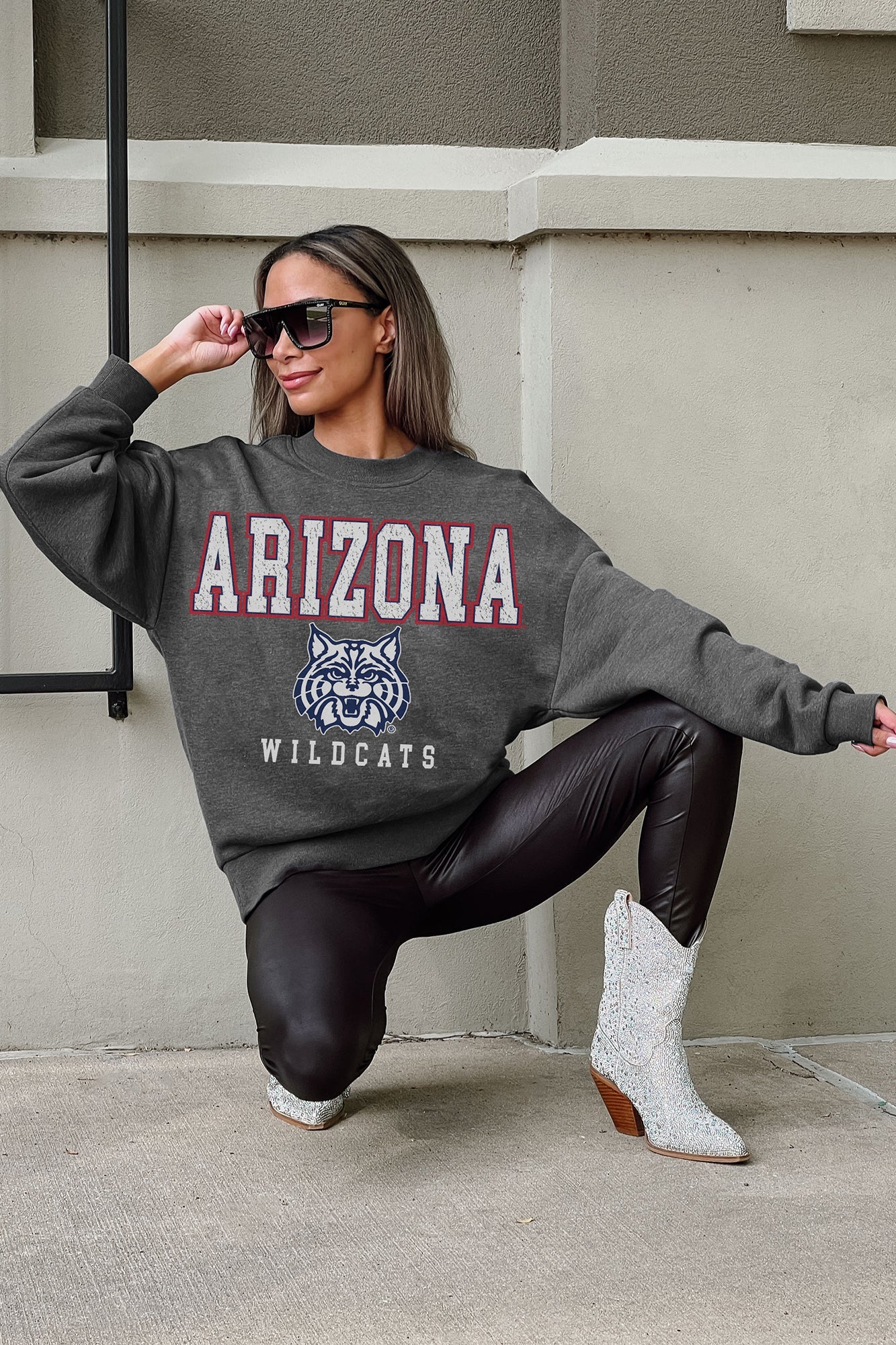 ARIZONA WILDCATS EASY STREET PREMIUM FLEECE DROP SHOULDER CREWNECK PULLOVER