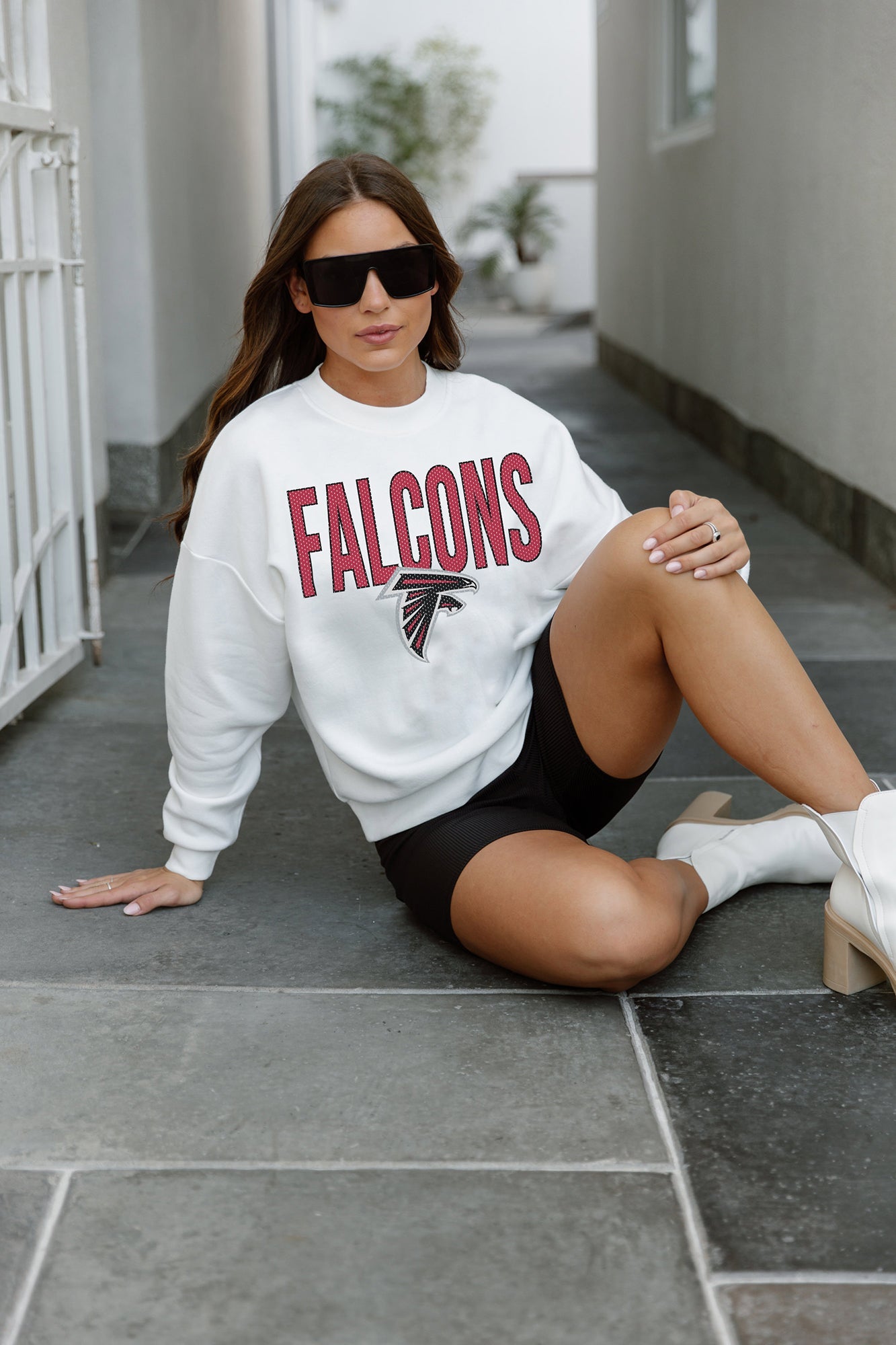 ATLANTA FALCONS JUST GO WITH IT PREMIUM FLEECE DROP SHOULDER CREWNECK PULLOVER