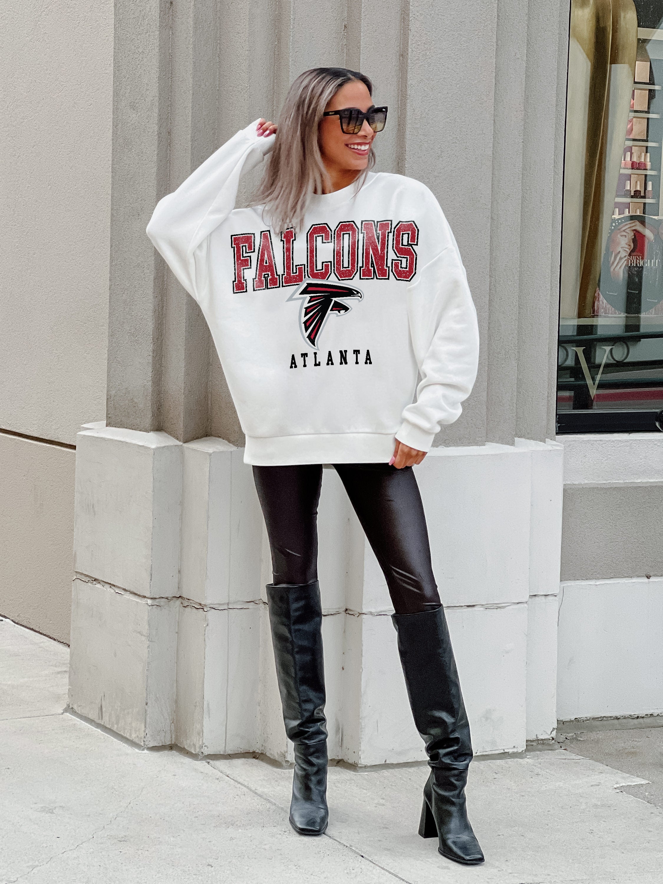 ATLANTA FALCONS SUNDAY DRIVES PREMIUM FLEECE DROP SHOULDER CREWNECK PULLOVER