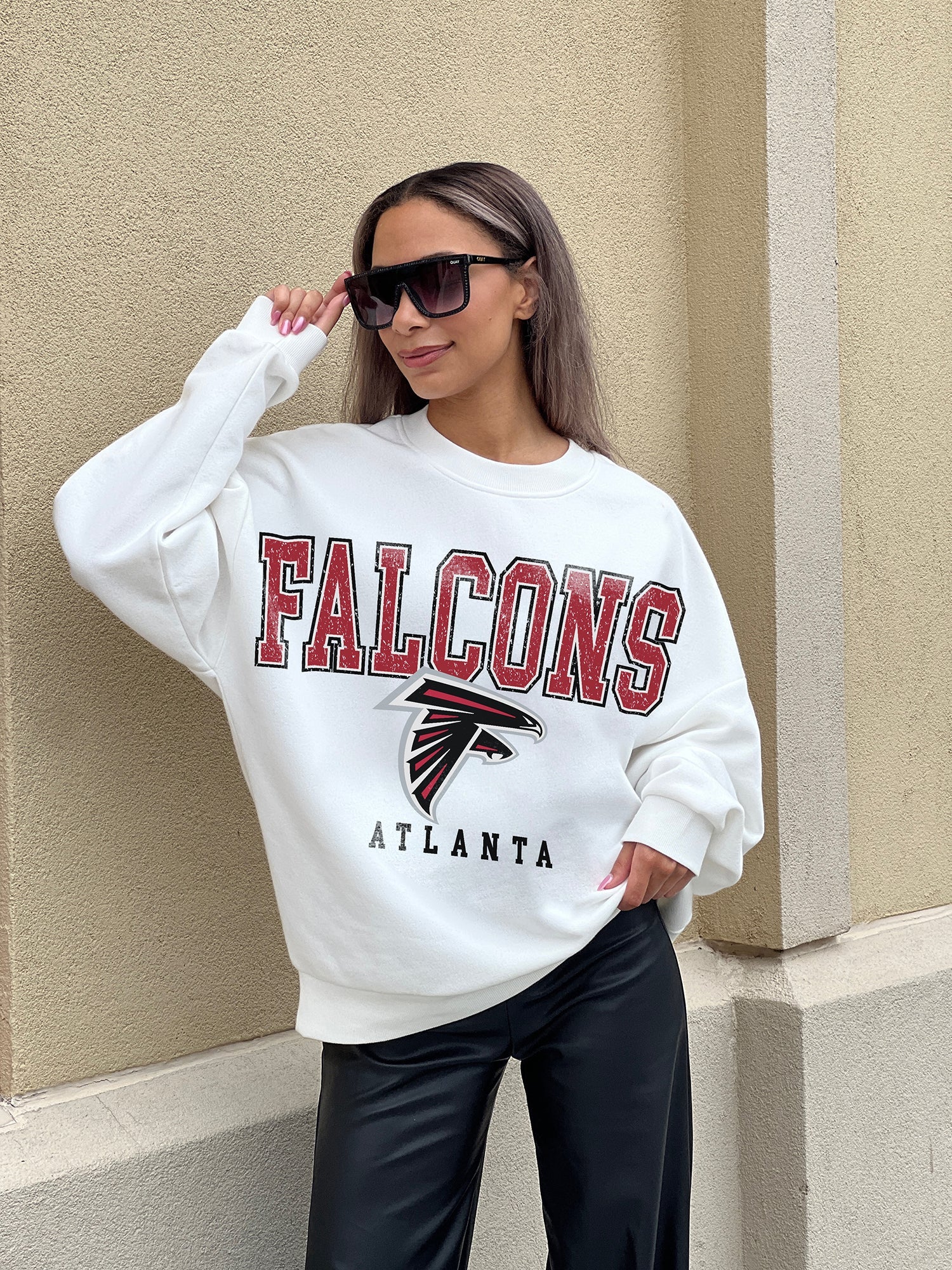 GC x NFL Atlanta Falcons Just Go with It Premium Fleece Drop Shoulder Crewneck Pullover L / White