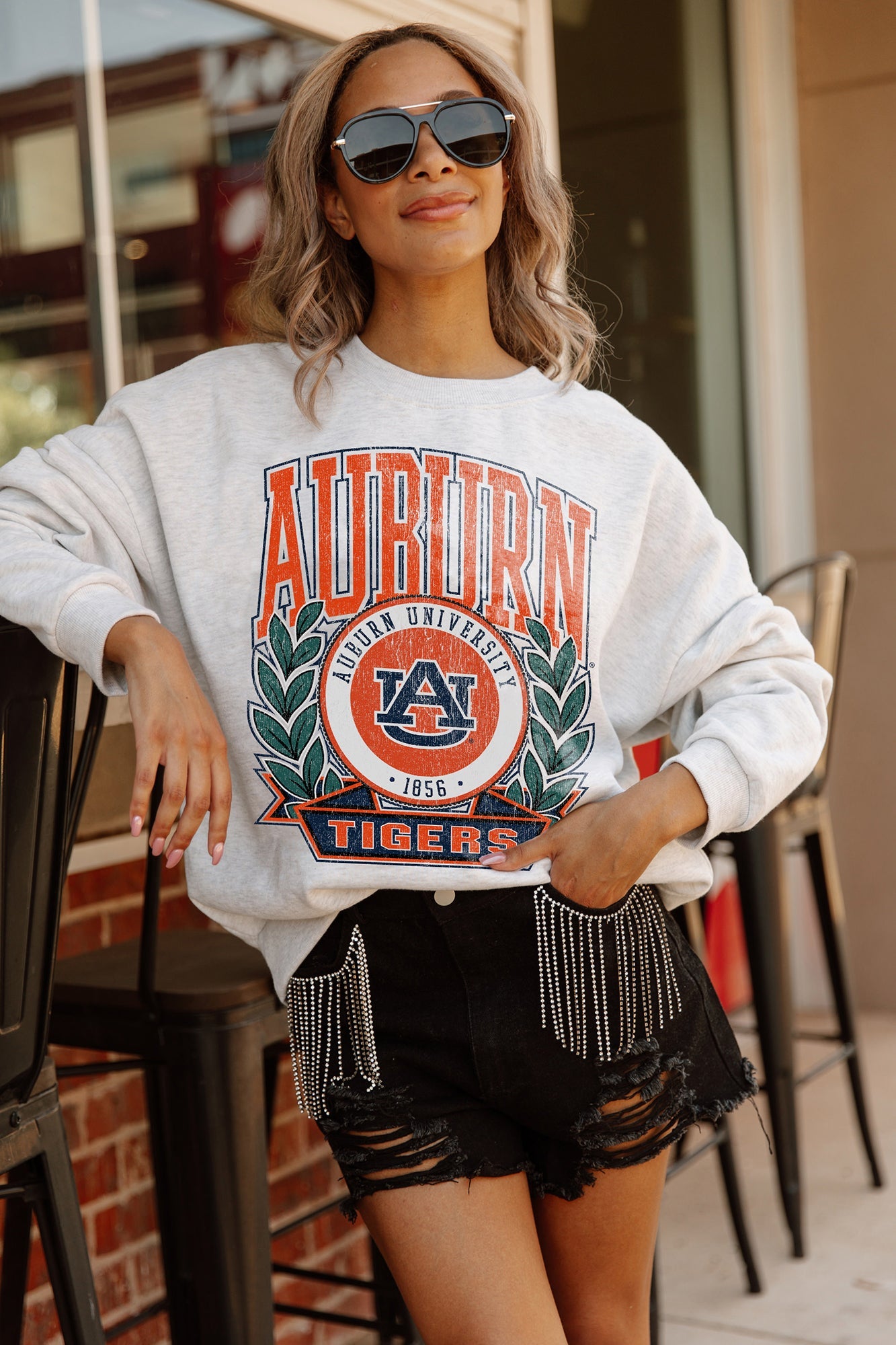 AUBURN TIGERS GO FIGHT WIN PREMIUM FLEECE DROP SHOULDER CREWNECK PULLOVER BY MADI PREWETT