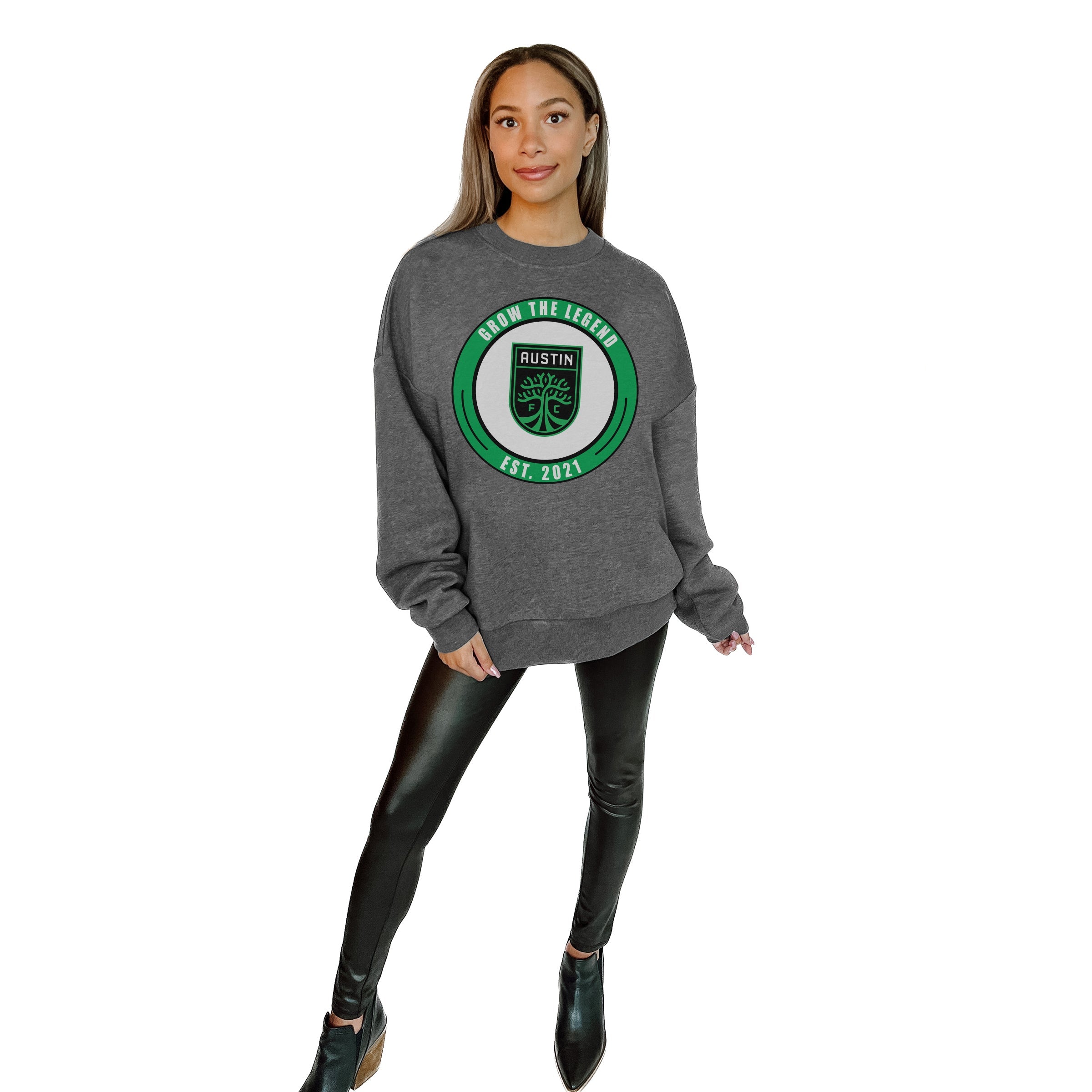 AUSTIN FC BIG GOALS PREMIUM FLEECE DROP SHOULDER CREWNECK PULLOVER