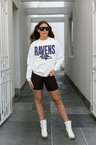 BALTIMORE RAVENS JUST GO WITH IT PREMIUM FLEECE DROP SHOULDER CREWNECK PULLOVER