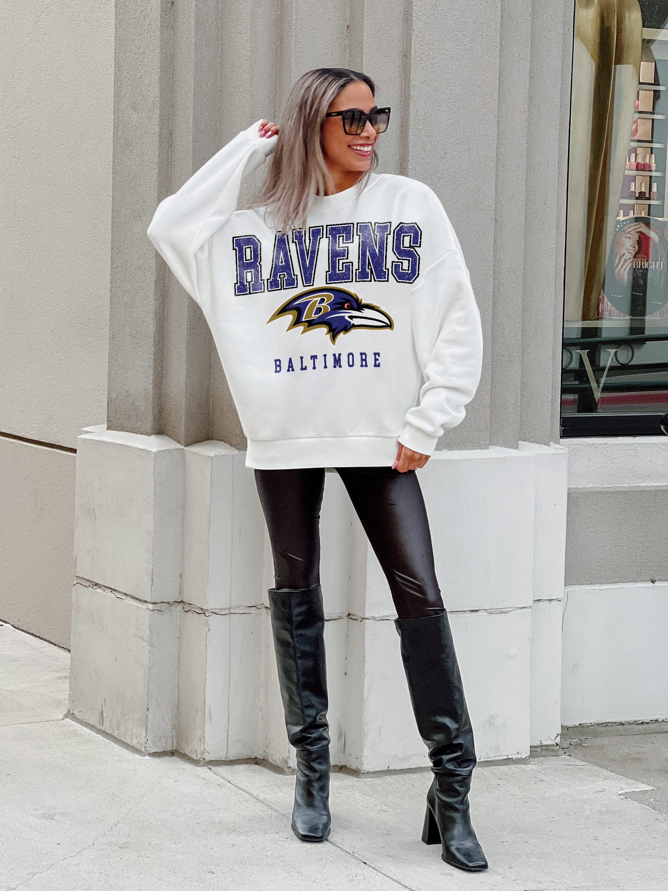 BALTIMORE RAVENS SUNDAY DRIVES PREMIUM FLEECE DROP SHOULDER CREWNECK P –  GAMEDAY COUTURE