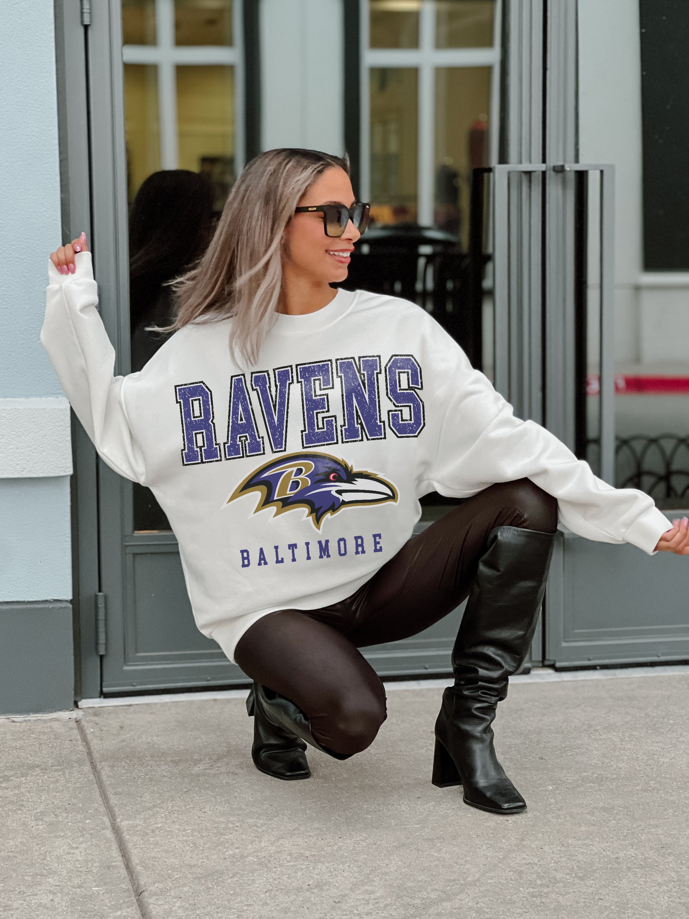 BALTIMORE RAVENS SUNDAY DRIVES PREMIUM FLEECE DROP SHOULDER CREWNECK PULLOVER