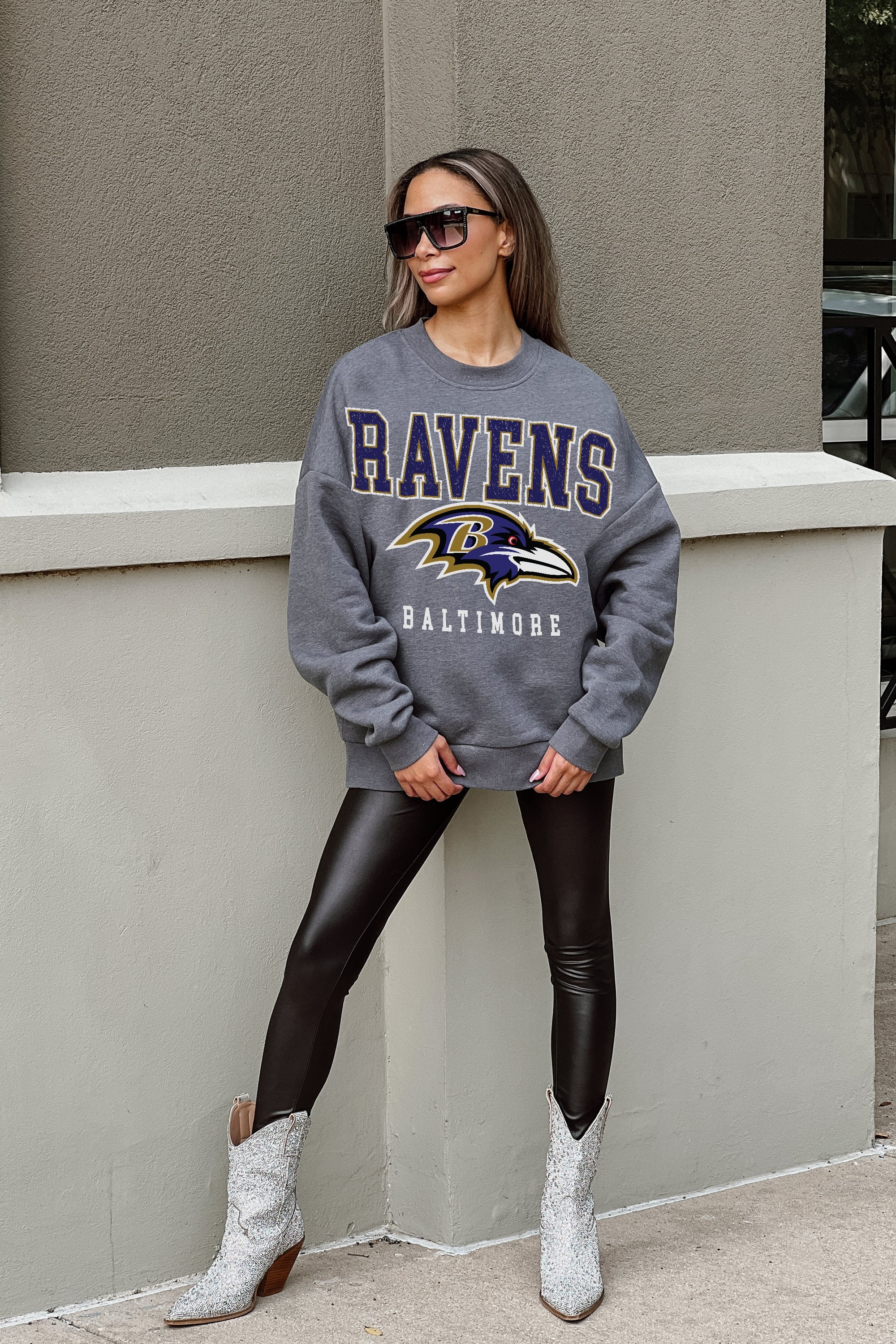 BALTIMORE RAVENS BRING THE ENERGY PREMIUM FLEECE DROP SHOULDER CREWNECK PULLOVER