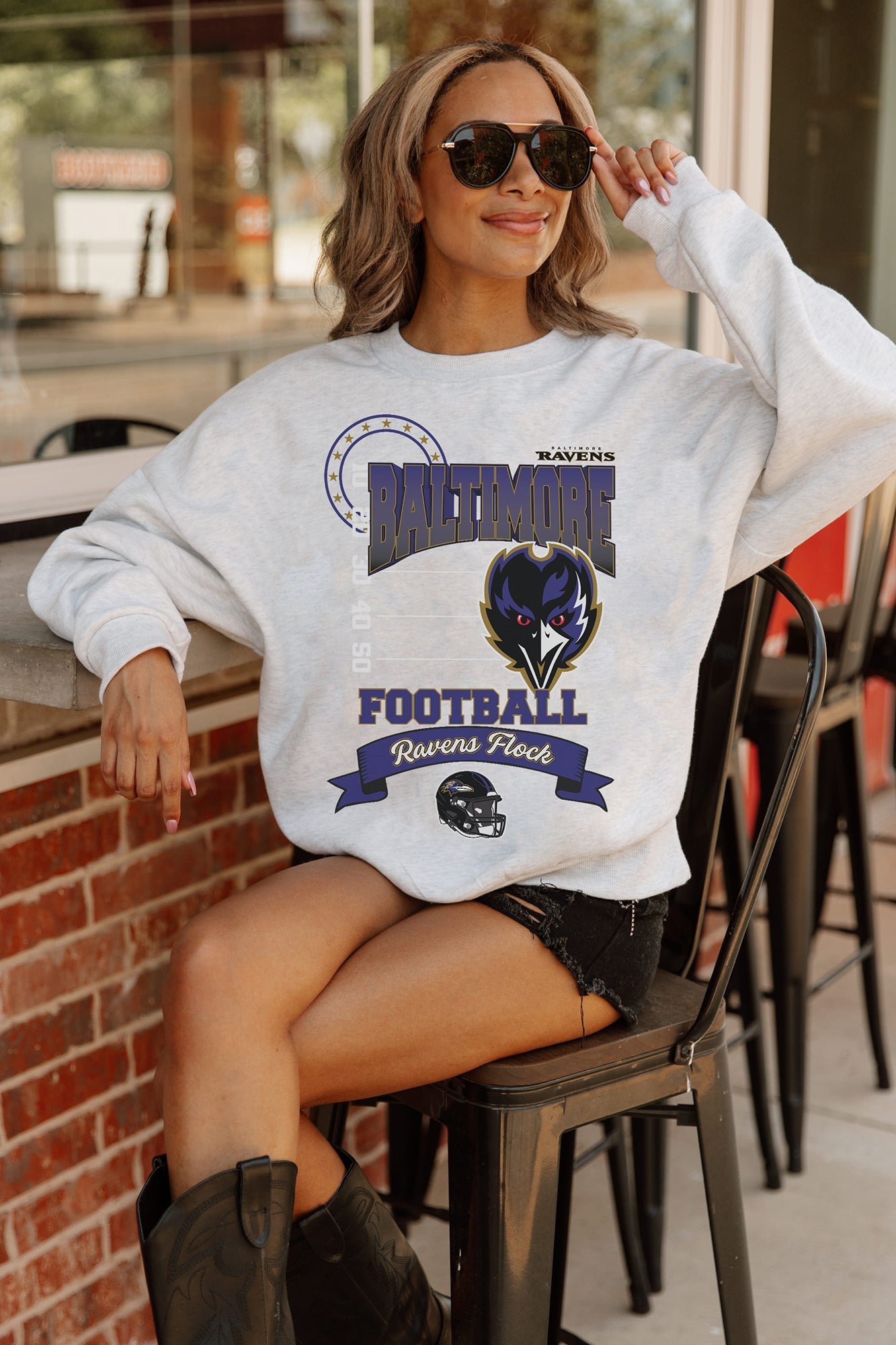 BALTIMORE RAVENS RUN THE SHOW PREMIUM FLEECE DROP SHOULDER CREWNECK PULLOVER