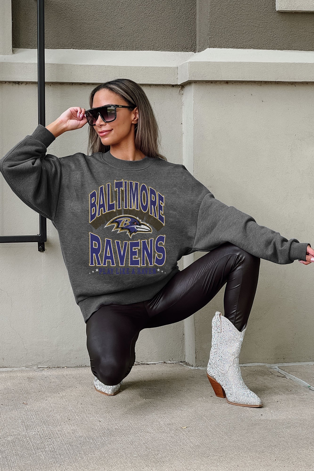 BALTIMORE RAVENS LONG WEEKEND PREMIUM FLEECE DROP SHOULDER CREWNECK PULLOVER