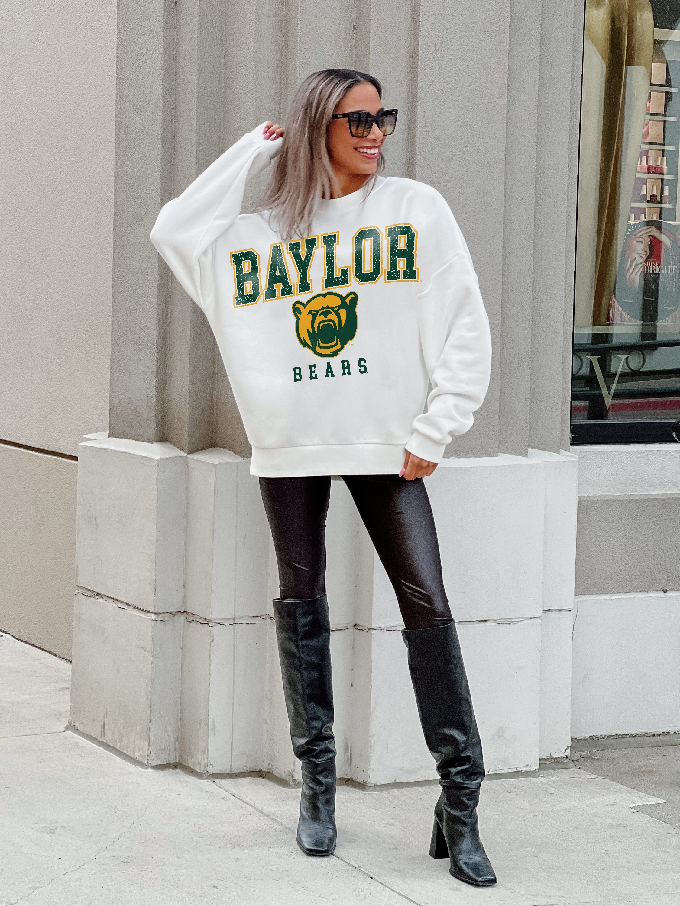 BAYLOR BEARS FREESTYLE PREMIUM FLEECE DROP SHOULDER CREWNECK PULLOVER