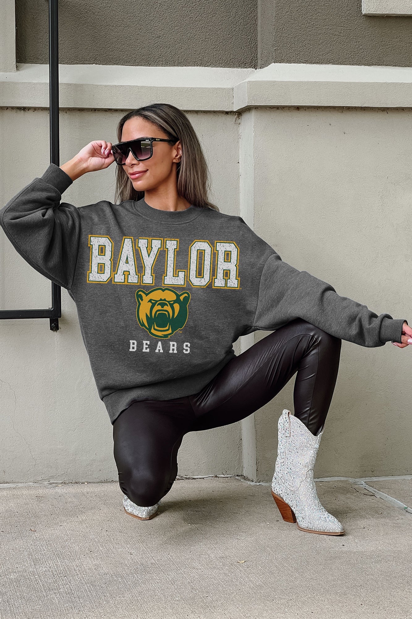 BAYLOR BEARS EASY STREET PREMIUM FLEECE DROP SHOULDER CREWNECK PULLOVER