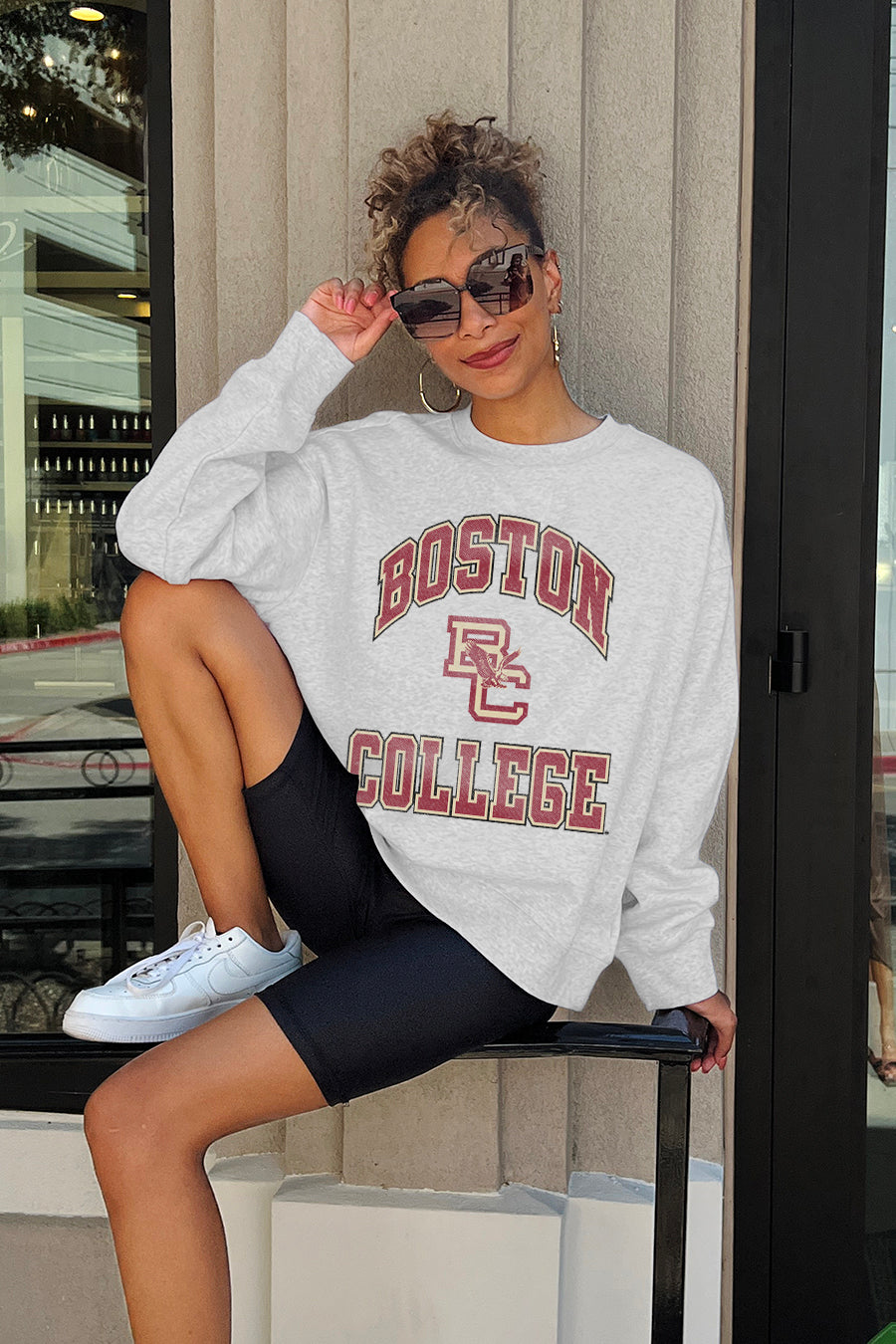 BOSTON COLLEGE EAGLES HANG TIME PREMIUM FLEECE DROP SHOULDER CREWNECK PULLOVER