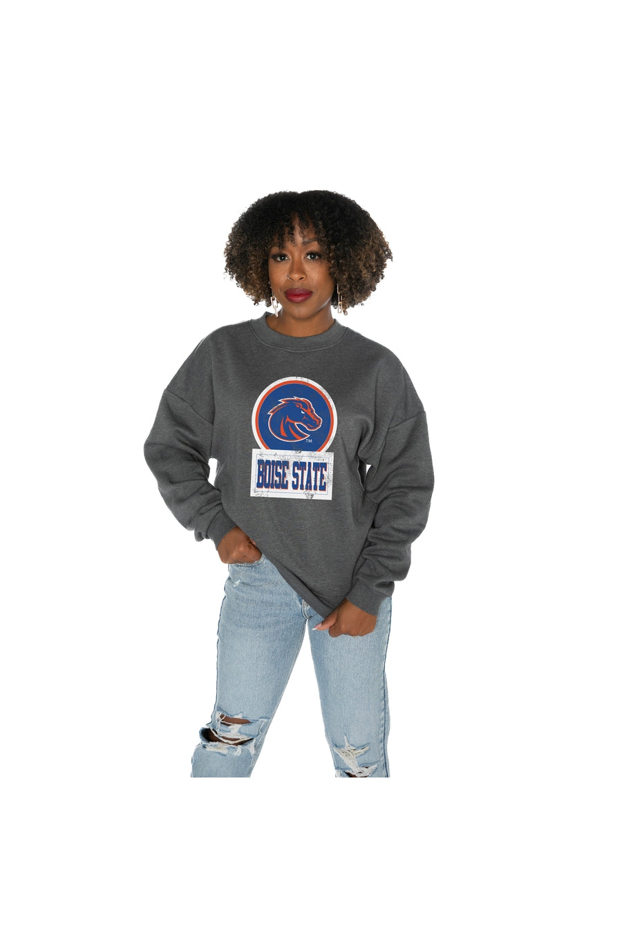 Women's Gameday Couture White Boise State Broncos Good Vibes Premium Fleece Drop Shoulder Pullover Sweatshirt Size: Small