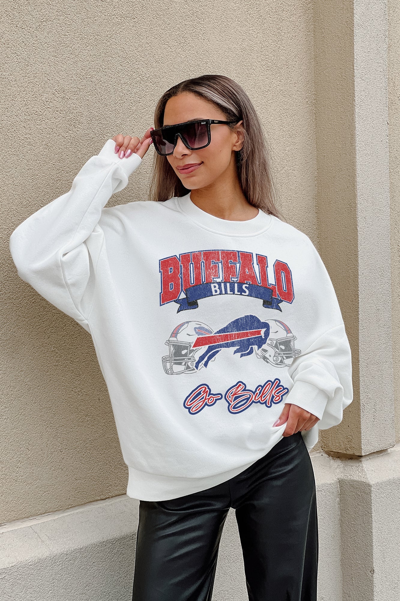 BUFFALO BILLS PASSING TIME PREMIUM FLEECE DROP SHOULDER CREWNECK PULLOVER