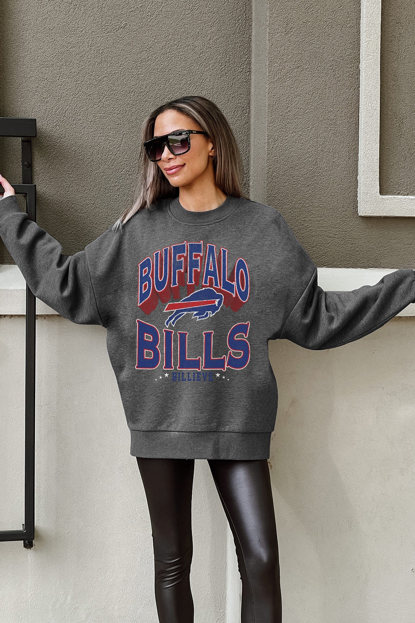 BUFFALO BILLS LONG WEEKEND PREMIUM FLEECE DROP SHOULDER CREWNECK PULLOVER