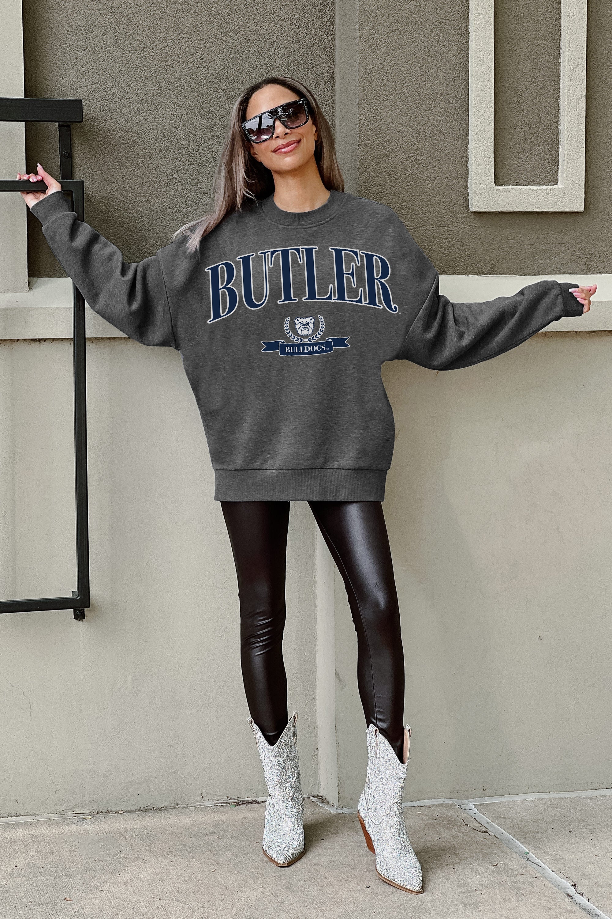 BUTLER BULLDOGS SEAL THE DEAL PREMIUM FLEECE DROP SHOULDER CREWNECK PULLOVER