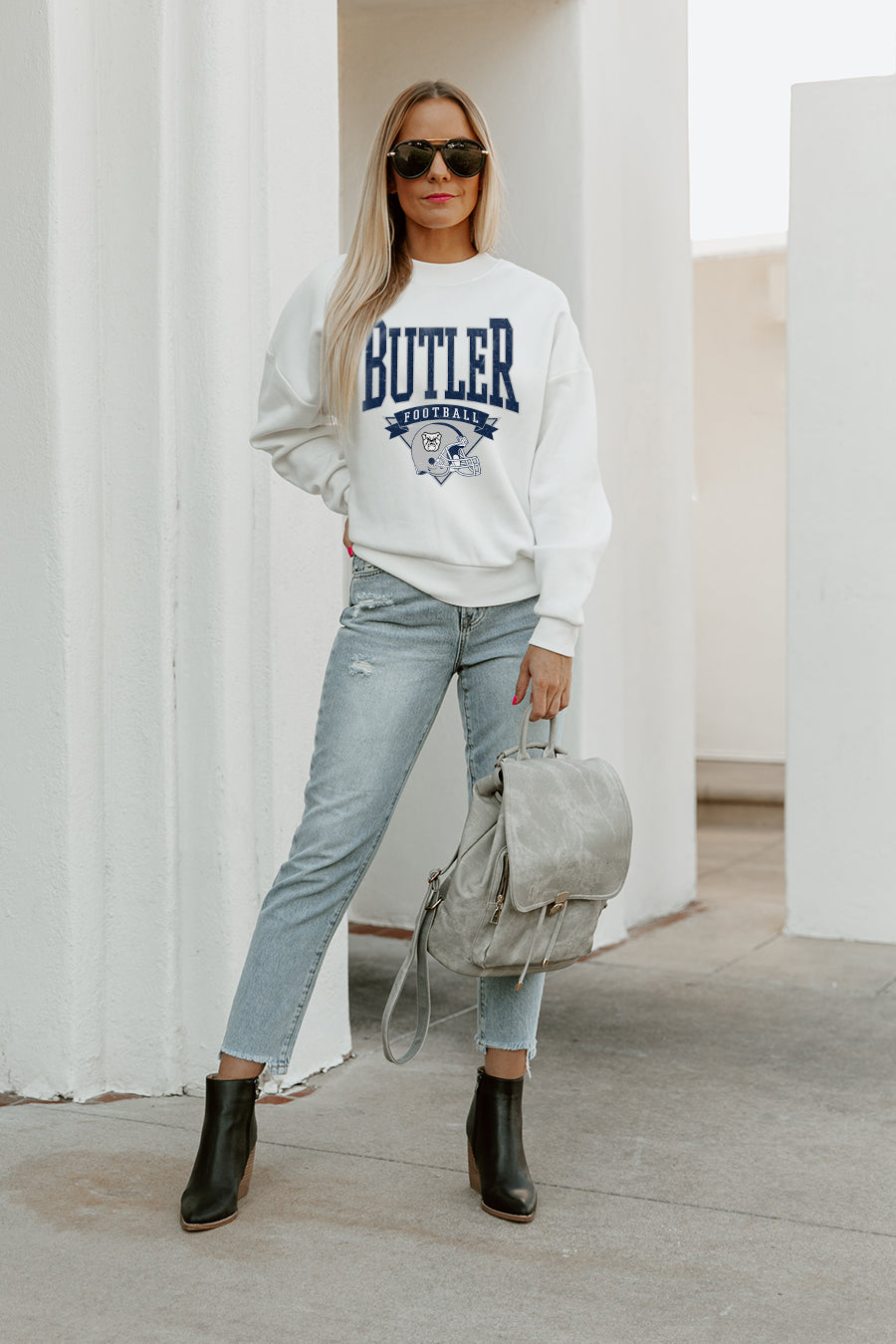 BUTLER BULLDOGS SLOW MOTION PREMIUM FLEECE DROP SHOULDER CREWNECK PULLOVER