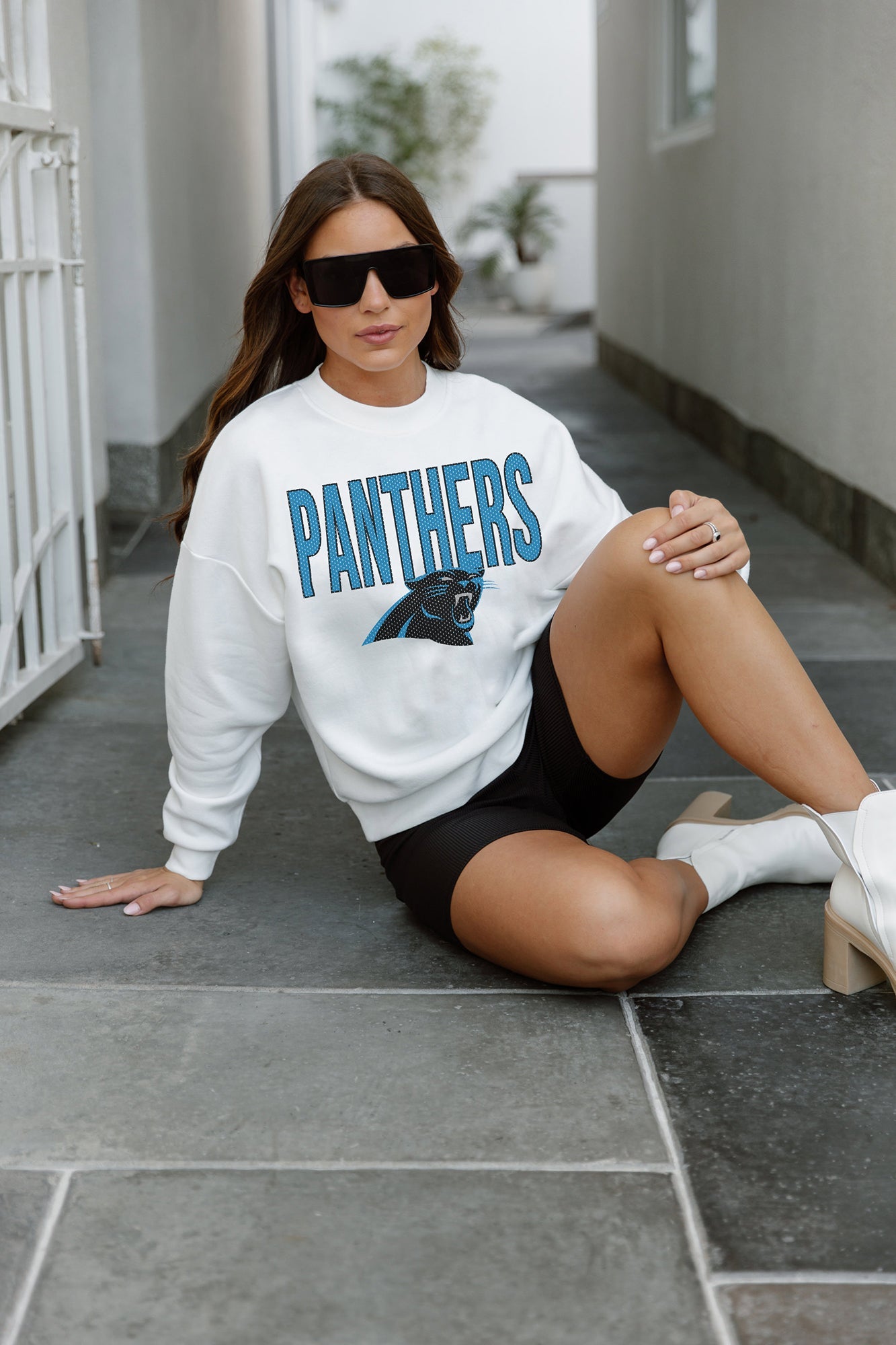 CAROLINA PANTHERS JUST GO WITH IT PREMIUM FLEECE DROP SHOULDER CREWNECK  PULLOVER