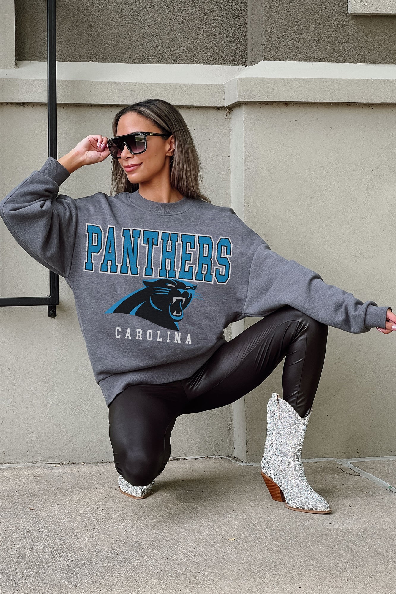 CAROLINA PANTHERS BRING THE ENERGY PREMIUM FLEECE DROP SHOULDER CREWNECK PULLOVER