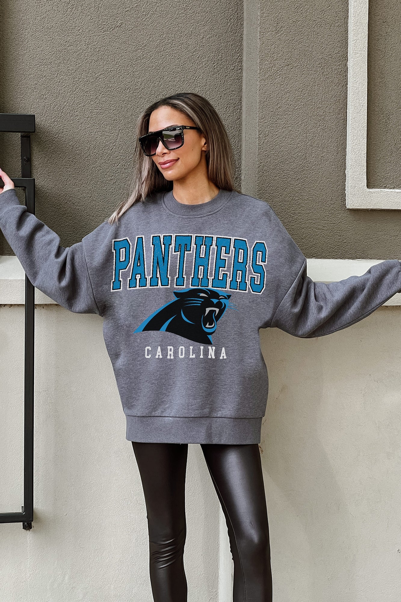 CAROLINA PANTHERS BRING THE ENERGY PREMIUM FLEECE DROP SHOULDER CREWNECK PULLOVER